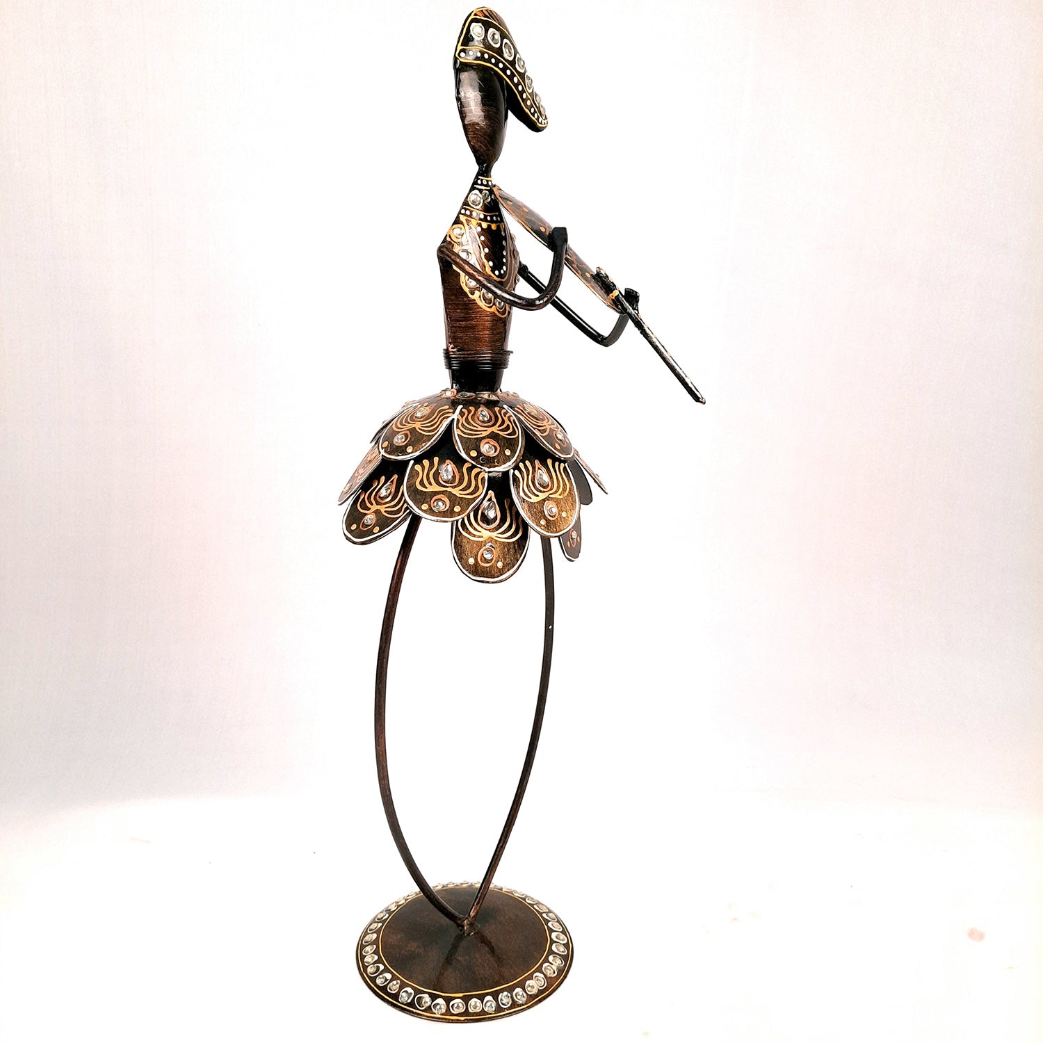 Showpiece Figurine - Muscian Singing & Playing Violin Design | Decorative Long Show pieces With Golden & Kundan Work | Artifacts for Home, Table, Living Room, TV Unit & Bedroom Decor & Gifts- 19 Inch (Set of 2) - Apkamart