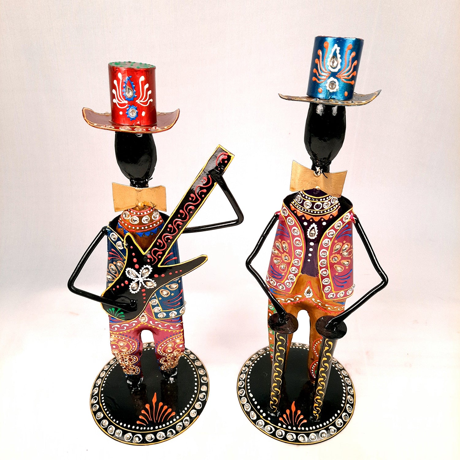 Showpiece Set - Musician Design | Figurines Playing Musical Instruments With Kundan Work - for Home, Bedroom, Living Room, Office Desk & Table & Gifts - 18 Inch (Set of 2)