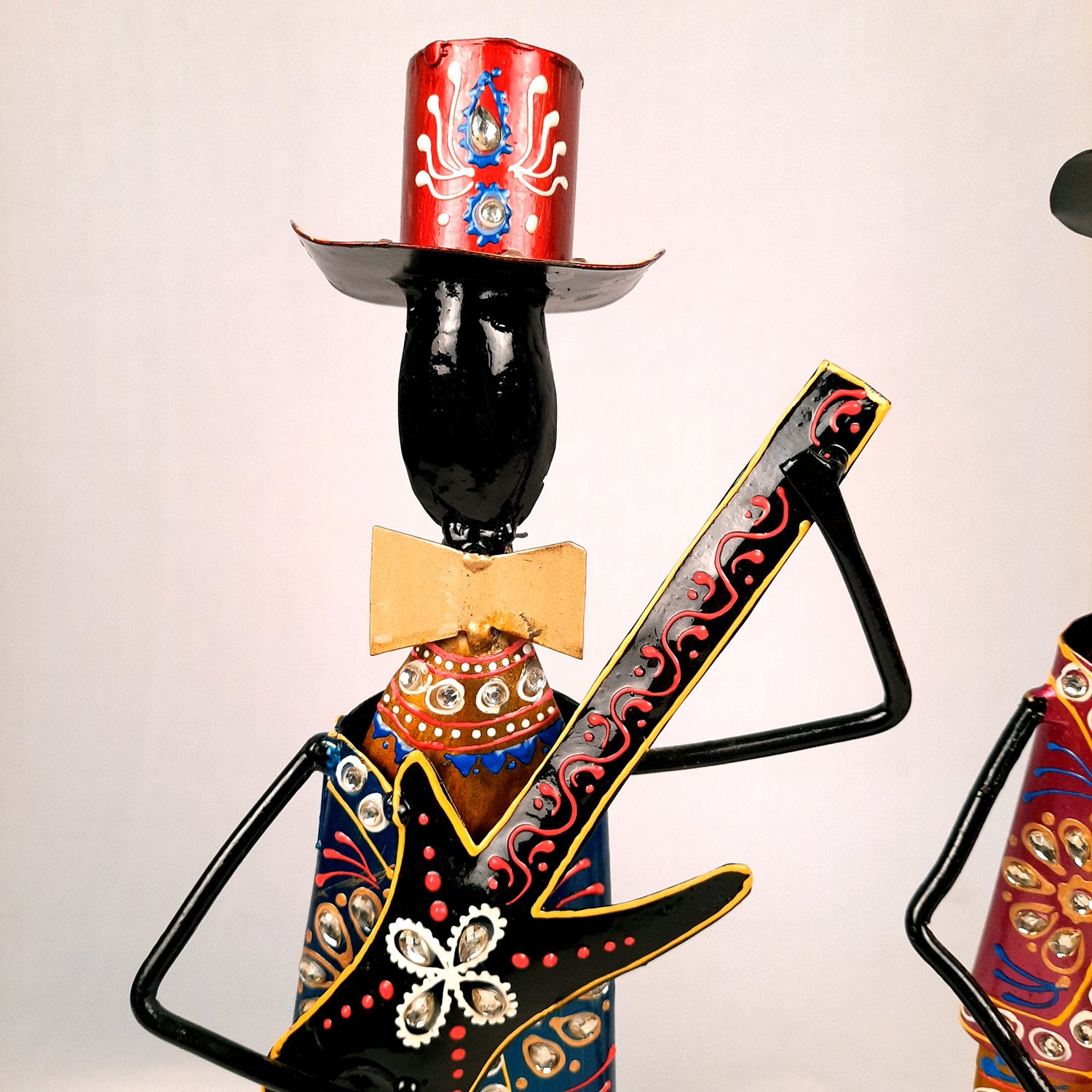 Showpiece Set - Musician Design | Figurines Playing Musical Instruments With Kundan Work - for Home, Bedroom, Living Room, Office Desk & Table & Gifts - 18 Inch (Set of 2)