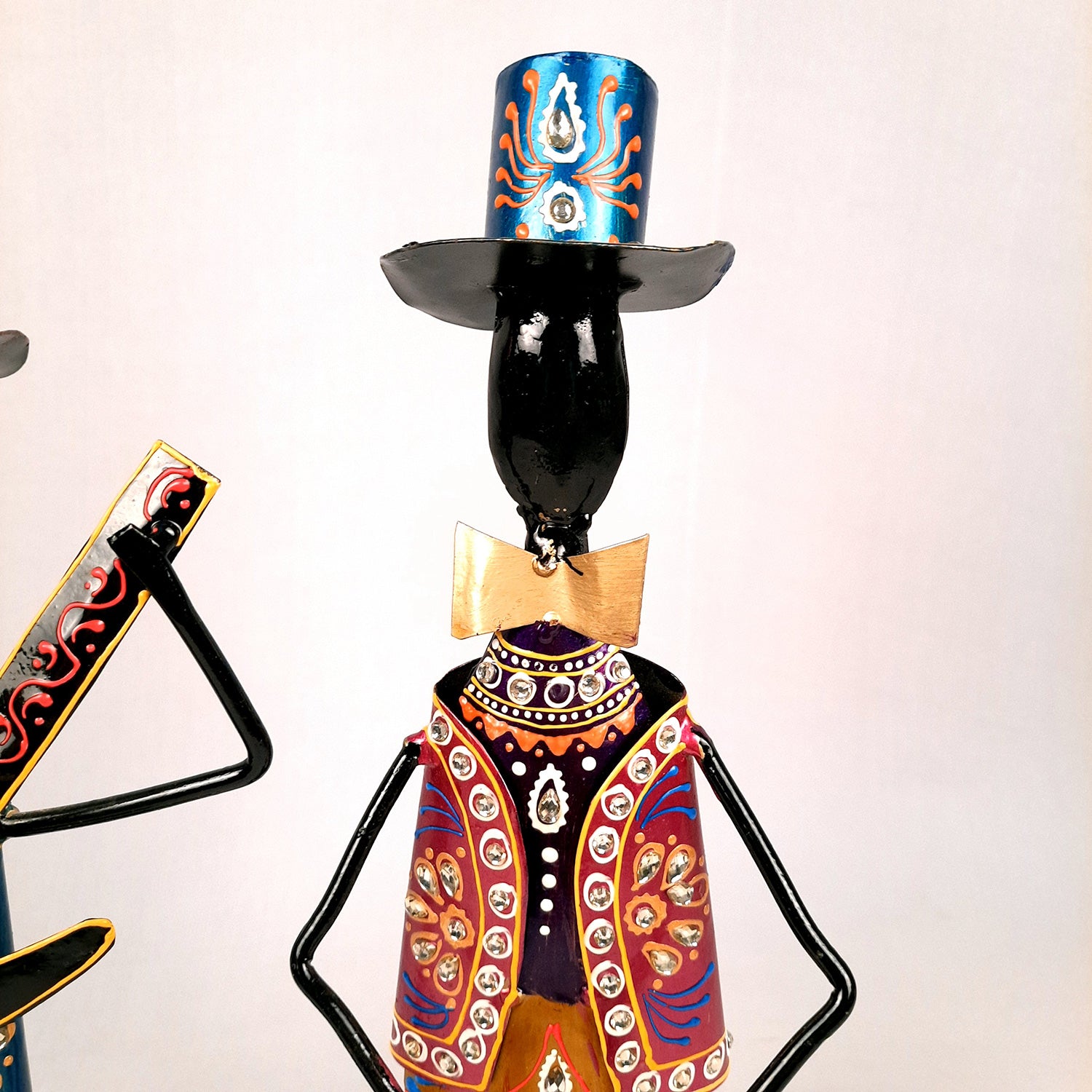 Showpiece Set - Musician Design | Figurines Playing Musical Instruments With Kundan Work - for Home, Bedroom, Living Room, Office Desk & Table & Gifts - 18 Inch (Set of 2)