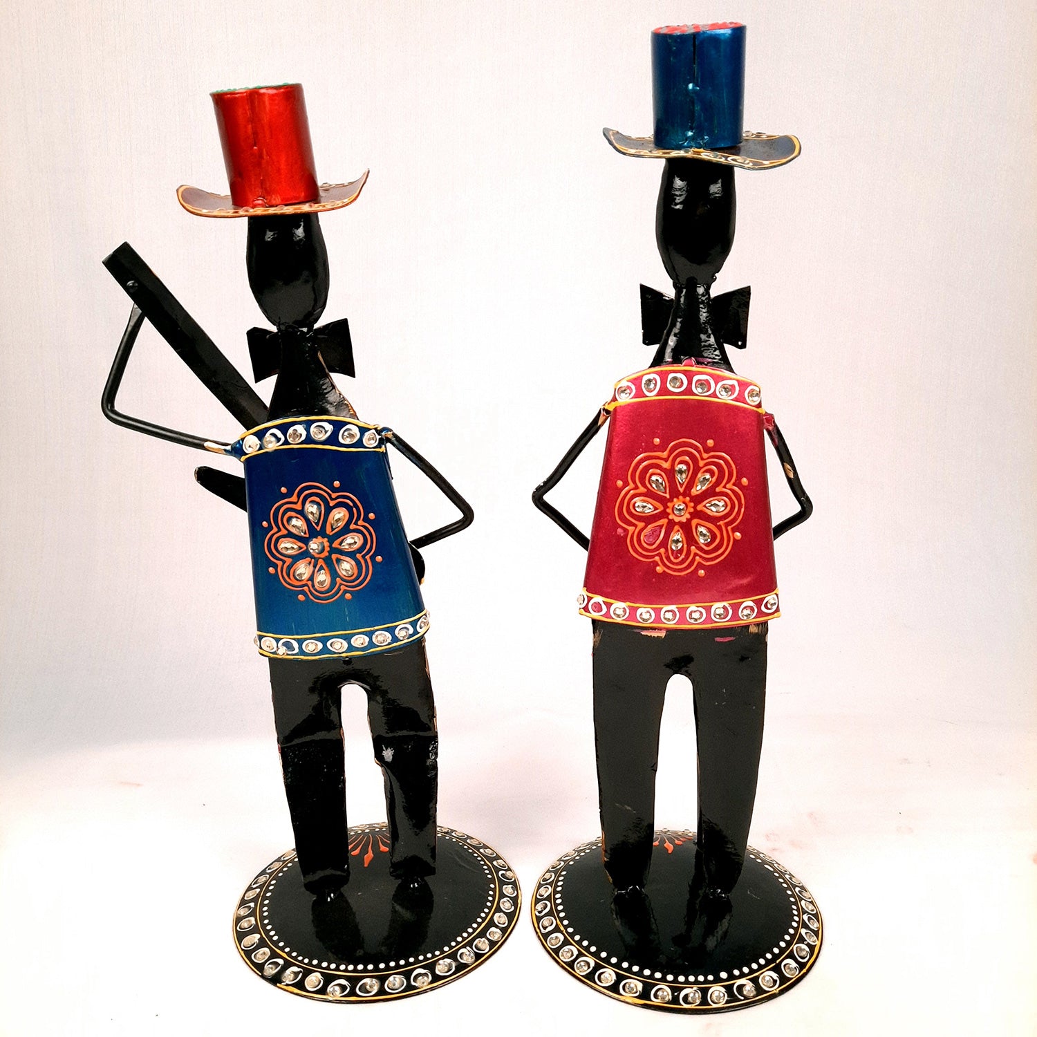 Showpiece Set - Musician Design | Figurines Playing Musical Instruments With Kundan Work - for Home, Bedroom, Living Room, Office Desk & Table & Gifts - 18 Inch (Set of 2)