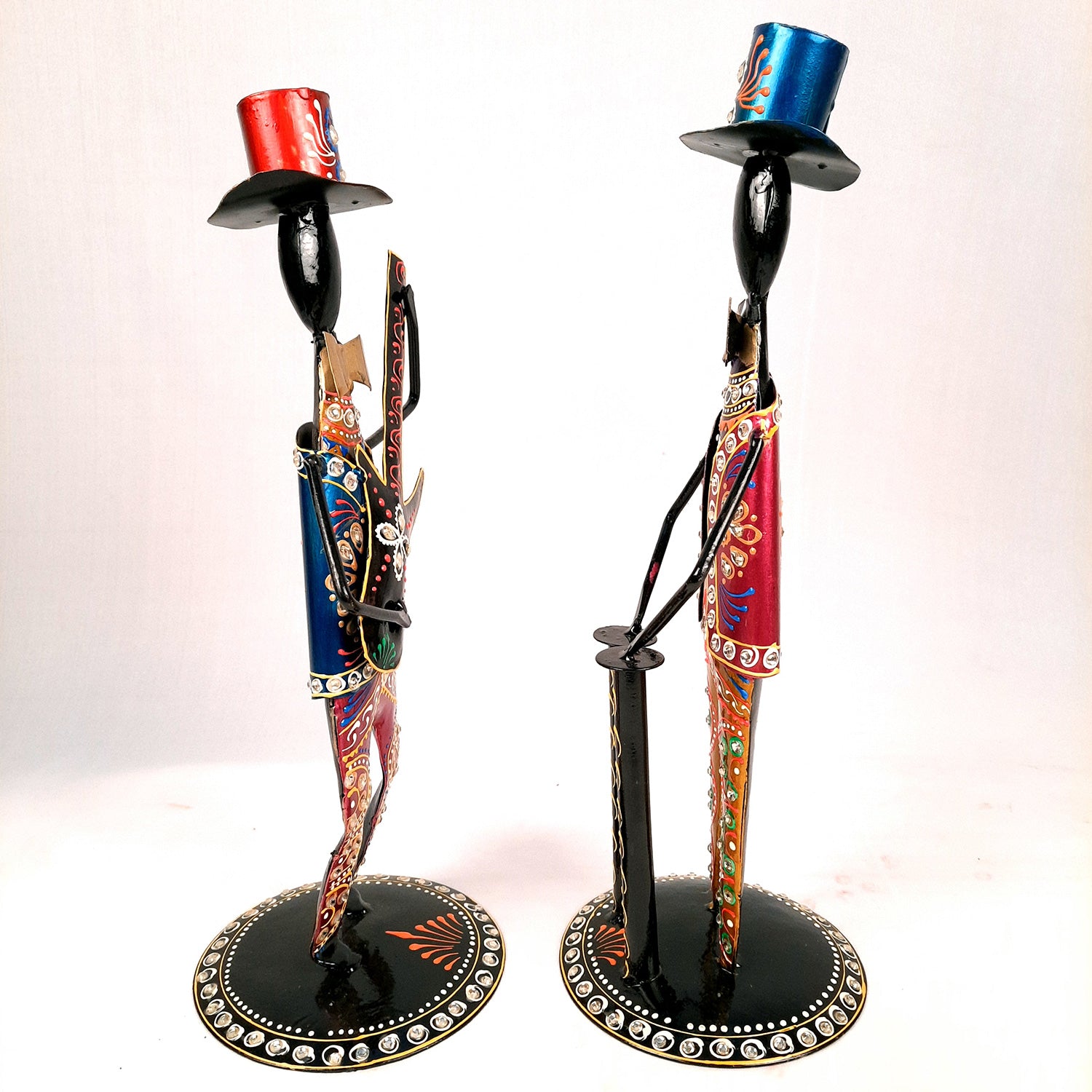 Showpiece Set - Musician Design | Figurines Playing Musical Instruments With Kundan Work - for Home, Bedroom, Living Room, Office Desk & Table & Gifts - 18 Inch (Set of 2)