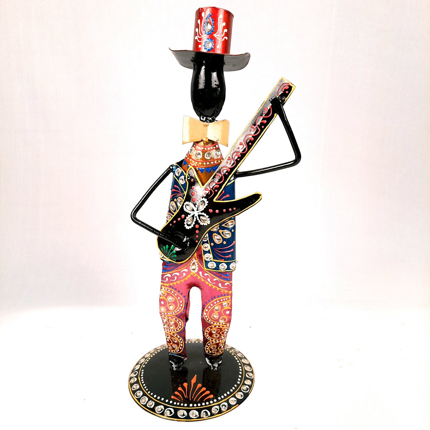 Showpiece Set - Musician Design | Figurines Playing Musical Instruments With Kundan Work - for Home, Bedroom, Living Room, Office Desk & Table & Gifts - 18 Inch (Set of 2)