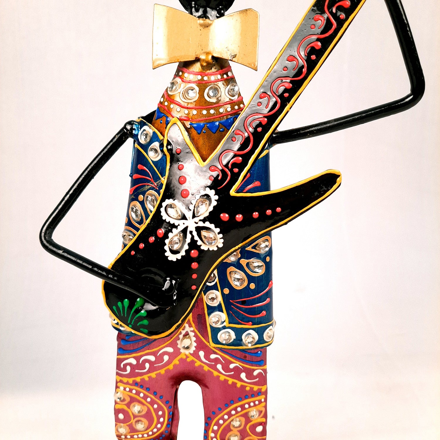 Showpiece Set - Musician Design | Figurines Playing Musical Instruments With Kundan Work - for Home, Bedroom, Living Room, Office Desk & Table & Gifts - 18 Inch (Set of 2)