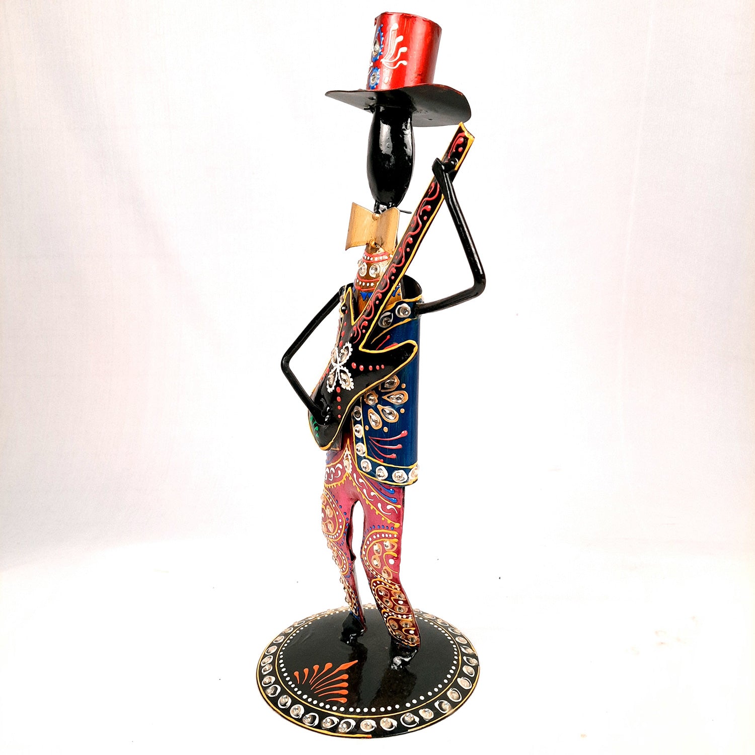 Showpiece Set - Musician Design | Figurines Playing Musical Instruments With Kundan Work - for Home, Bedroom, Living Room, Office Desk & Table & Gifts - 18 Inch (Set of 2)