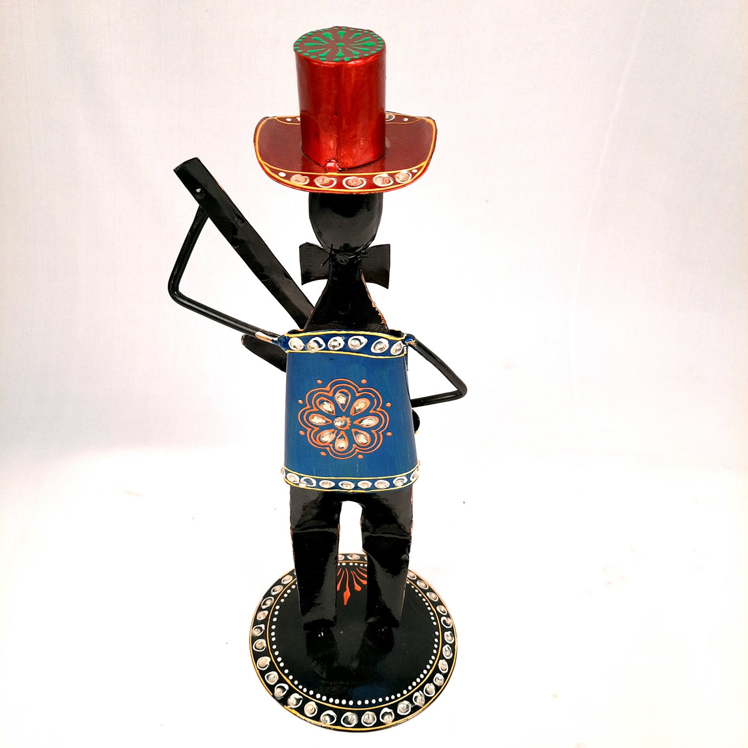 Showpiece Set - Musician Design | Figurines Playing Musical Instruments With Kundan Work - for Home, Bedroom, Living Room, Office Desk & Table & Gifts - 18 Inch (Set of 2)