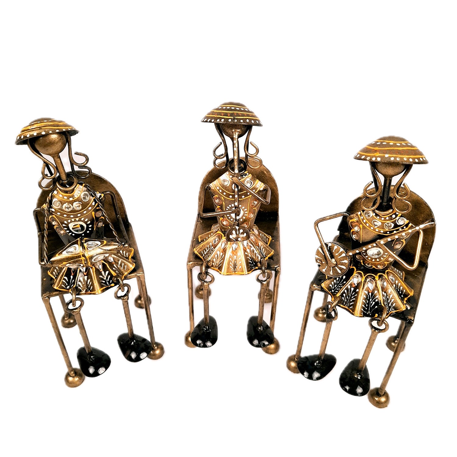 Figurine Showpiece - Musicians Sitting On Chair With Hanging Legs | Artifacts for Home, Table, Living Room, TV Unit & Bedroom Decor | Decorative Show piece for Office Desk & Gifts - 12 Inch (Set of 3) - Apkamart