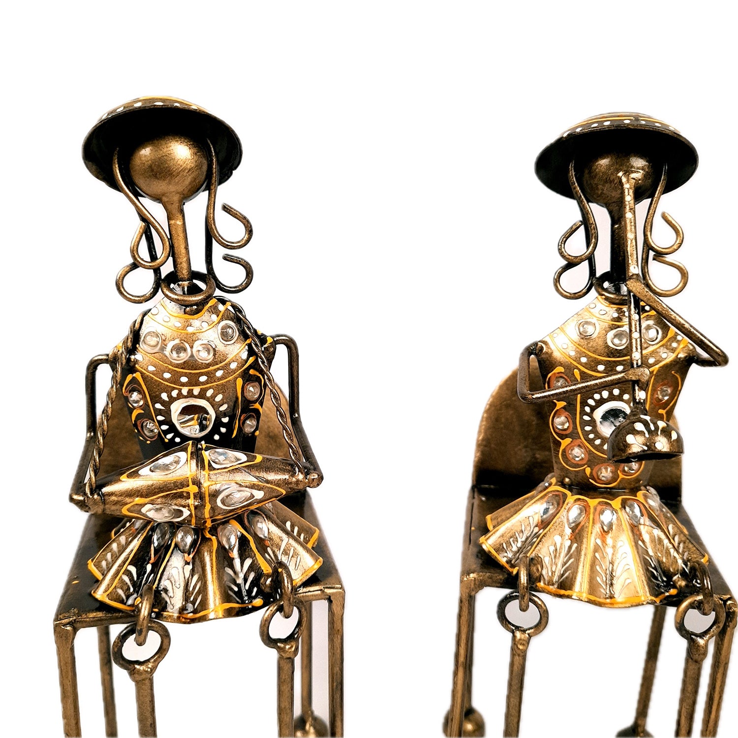 Figurine Showpiece - Musicians Sitting On Chair With Hanging Legs | Artifacts for Home, Table, Living Room, TV Unit & Bedroom Decor | Decorative Show piece for Office Desk & Gifts - 12 Inch (Set of 3) - Apkamart