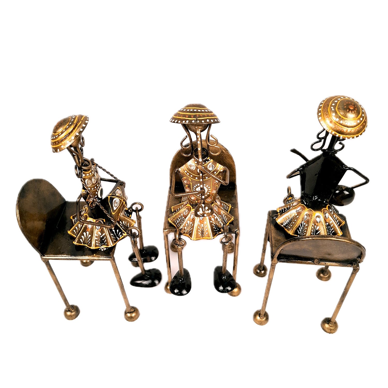 Figurine Showpiece - Musicians Sitting On Chair With Hanging Legs | Artifacts for Home, Table, Living Room, TV Unit & Bedroom Decor | Decorative Show piece for Office Desk & Gifts - 12 Inch (Set of 3) - Apkamart