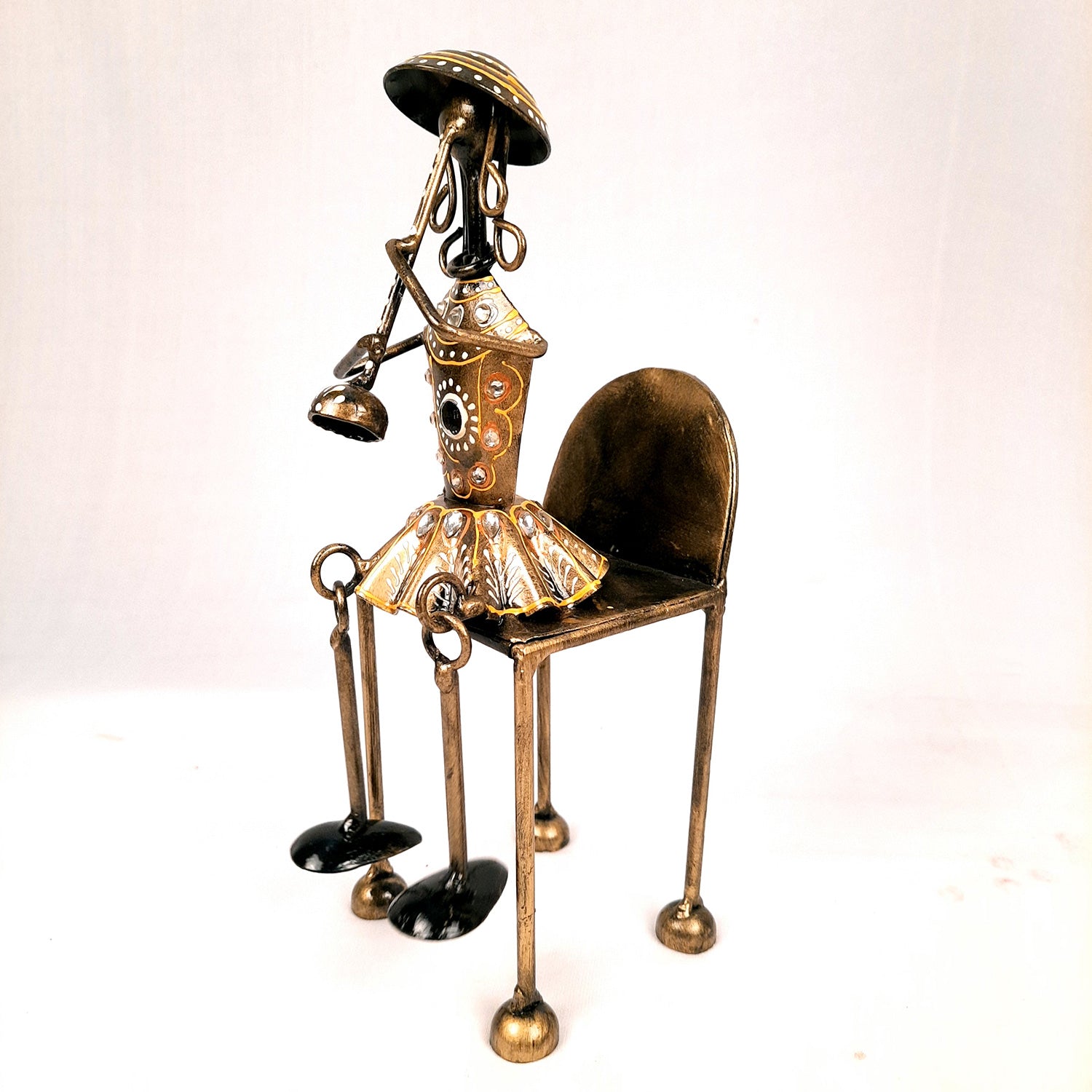 Figurine Showpiece - Musicians Sitting On Chair With Hanging Legs | Artifacts for Home, Table, Living Room, TV Unit & Bedroom Decor | Decorative Show piece for Office Desk & Gifts - 12 Inch (Set of 3) - Apkamart