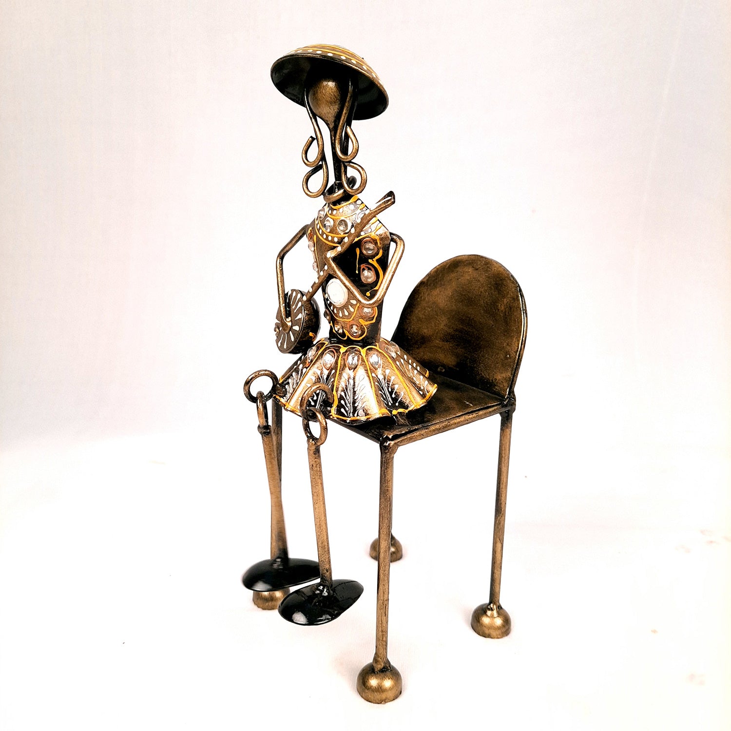 Figurine Showpiece - Musicians Sitting On Chair With Hanging Legs | Artifacts for Home, Table, Living Room, TV Unit & Bedroom Decor | Decorative Show piece for Office Desk & Gifts - 12 Inch (Set of 3) - Apkamart