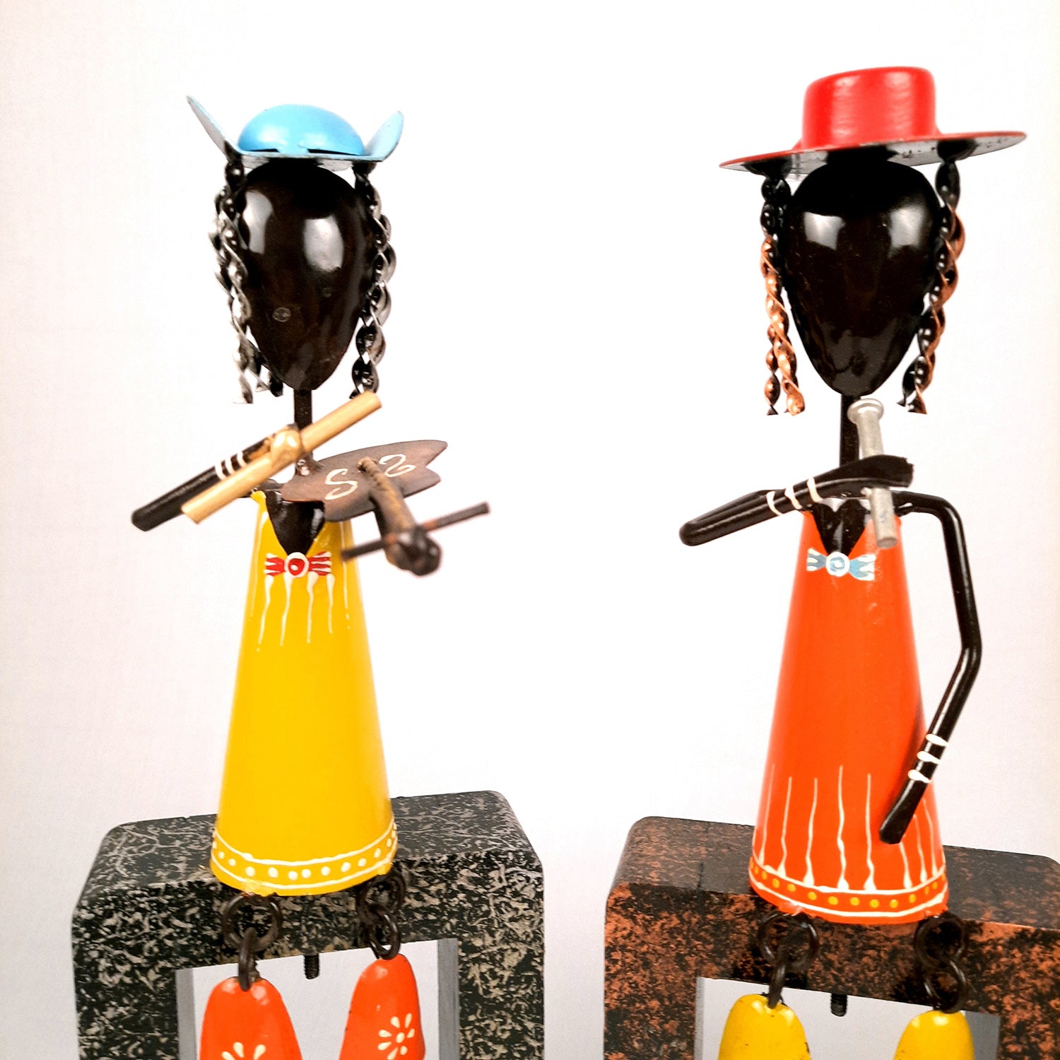 Musician Showpiece Cum Wall Hanging | Figurines Playing Musical Instruments With Hanging Legs | Decorative Showpieces - For Home, Table, Living Room, TV Unit, Balcony, Wall Decor & Gifts - 16 Inch (Set of 3) - Apkamart