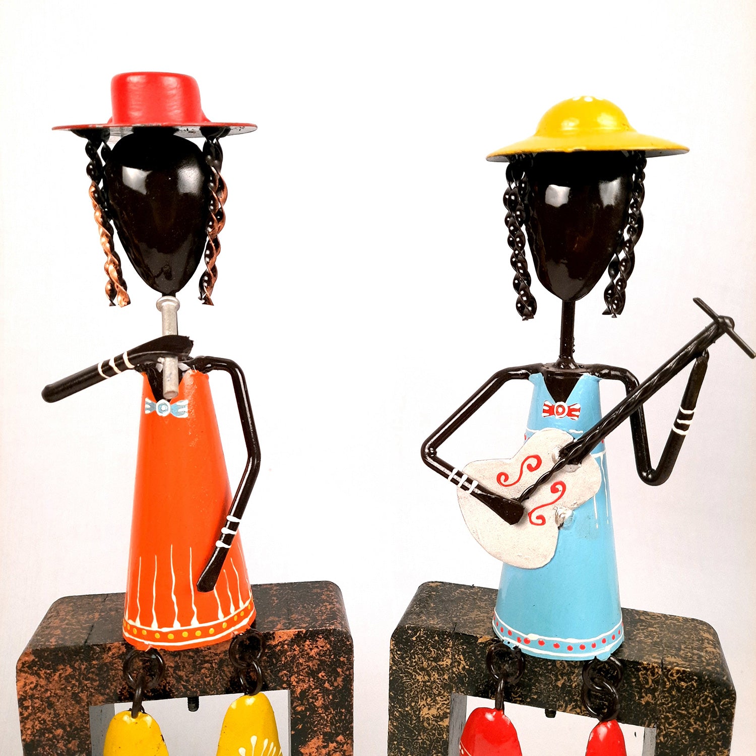 Musician Showpiece Cum Wall Hanging | Figurines Playing Musical Instruments With Hanging Legs | Decorative Showpieces - For Home, Table, Living Room, TV Unit, Balcony, Wall Decor & Gifts - 16 Inch (Set of 3) - Apkamart
