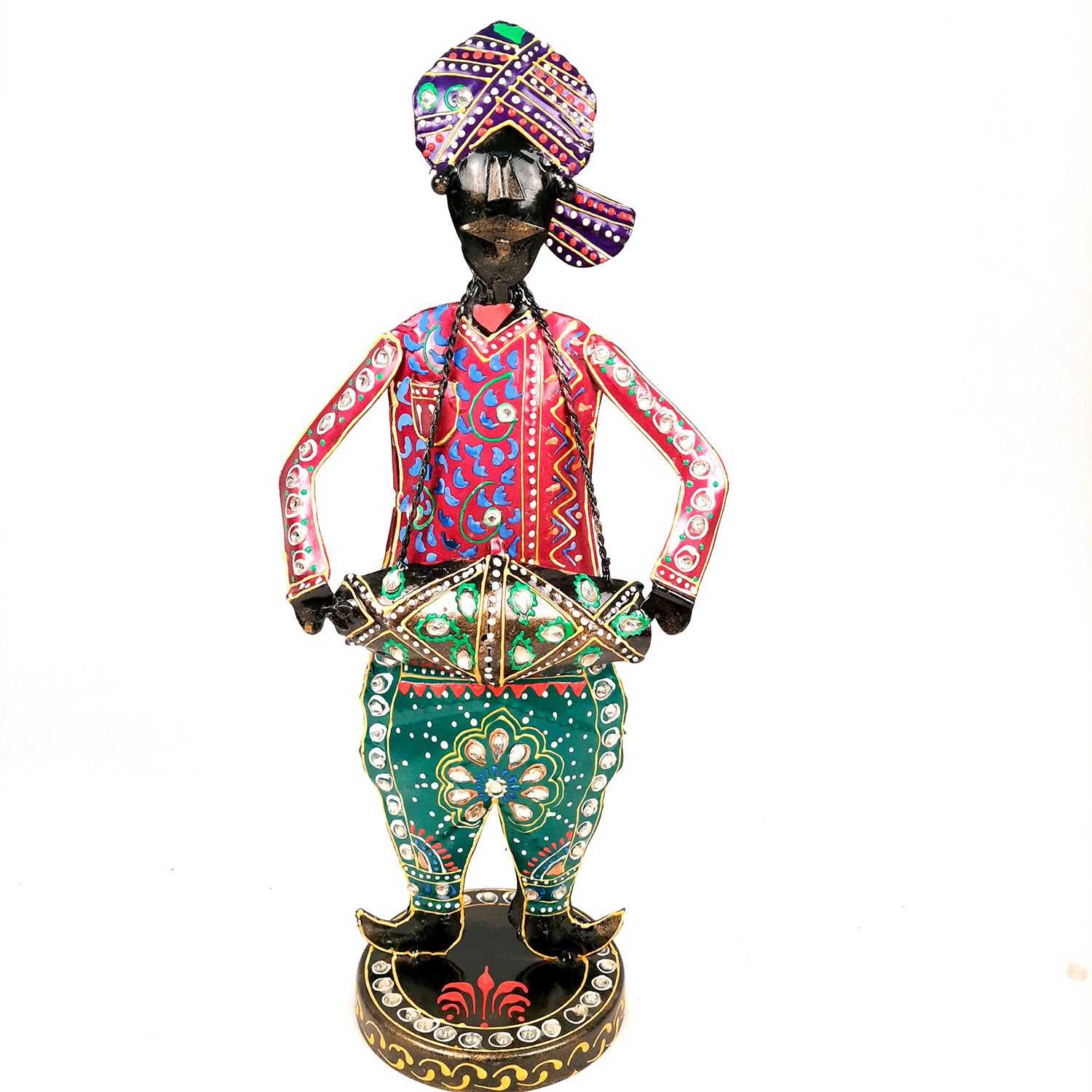 Showpiece Musician Set | Decorative Figurines Playing Musical Instrument With Kundan Work - For Home, Table, Living Room & TV Unit | Show Piece For Office Desk & Gifts - 14 Inch (Set of 3) - Apkamart