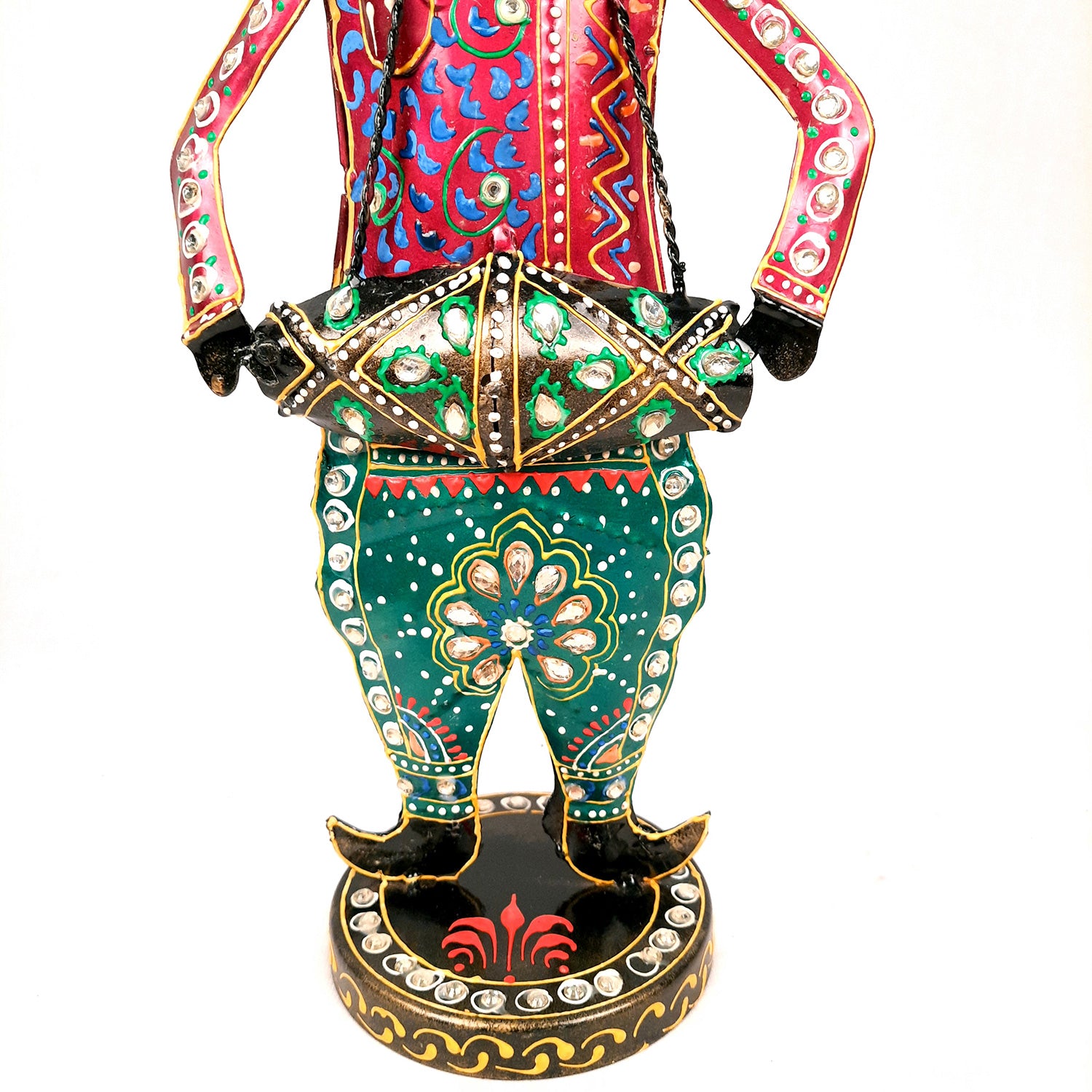 Showpiece Musician Set | Decorative Figurines Playing Musical Instrument With Kundan Work - For Home, Table, Living Room & TV Unit | Show Piece For Office Desk & Gifts - 14 Inch (Set of 3) - Apkamart