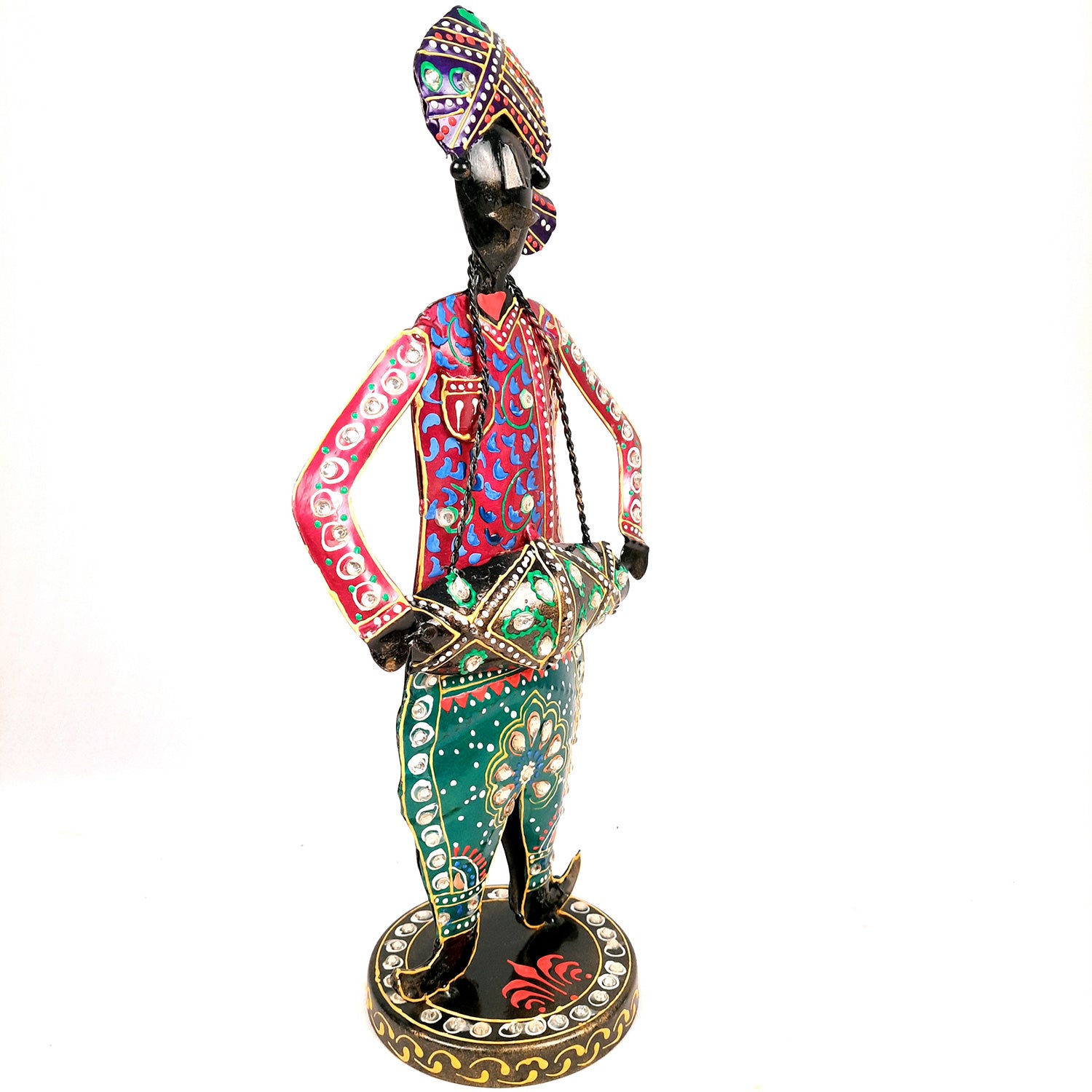 Showpiece Musician Set | Decorative Figurines Playing Musical Instrument With Kundan Work - For Home, Table, Living Room & TV Unit | Show Piece For Office Desk & Gifts - 14 Inch (Set of 3) - Apkamart