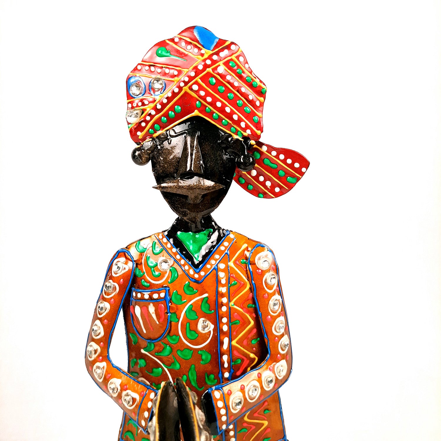 Showpiece Musician Set | Decorative Figurines Playing Musical Instrument With Kundan Work - For Home, Table, Living Room & TV Unit | Show Piece For Office Desk & Gifts - 14 Inch (Set of 3) - Apkamart