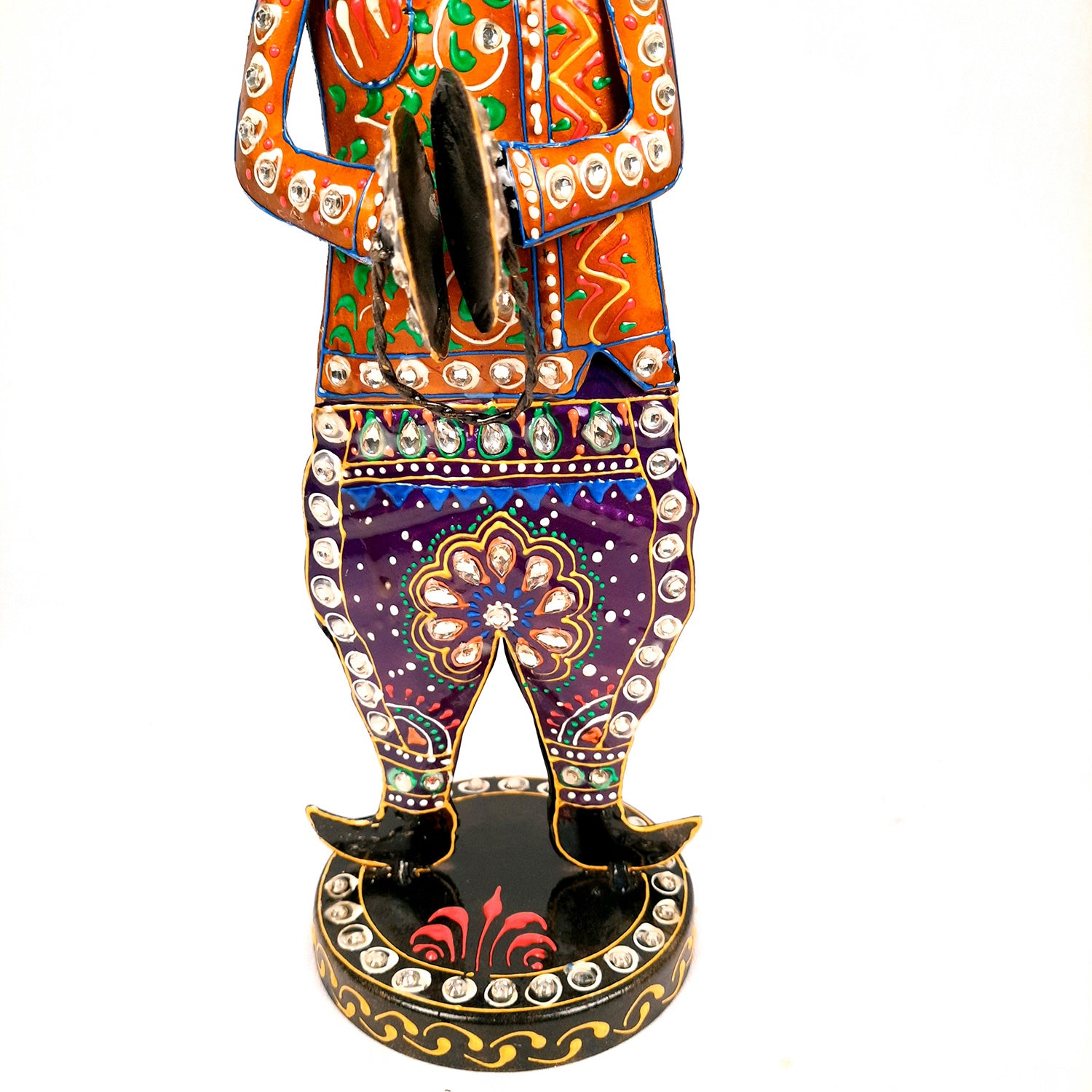 Showpiece Musician Set | Decorative Figurines Playing Musical Instrument With Kundan Work - For Home, Table, Living Room & TV Unit | Show Piece For Office Desk & Gifts - 14 Inch (Set of 3) - Apkamart