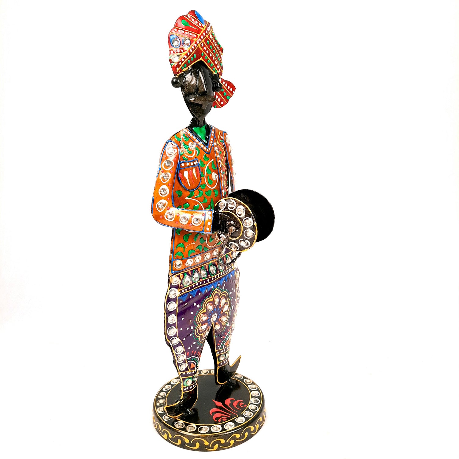 Showpiece Musician Set | Decorative Figurines Playing Musical Instrument With Kundan Work - For Home, Table, Living Room & TV Unit | Show Piece For Office Desk & Gifts - 14 Inch (Set of 3) - Apkamart