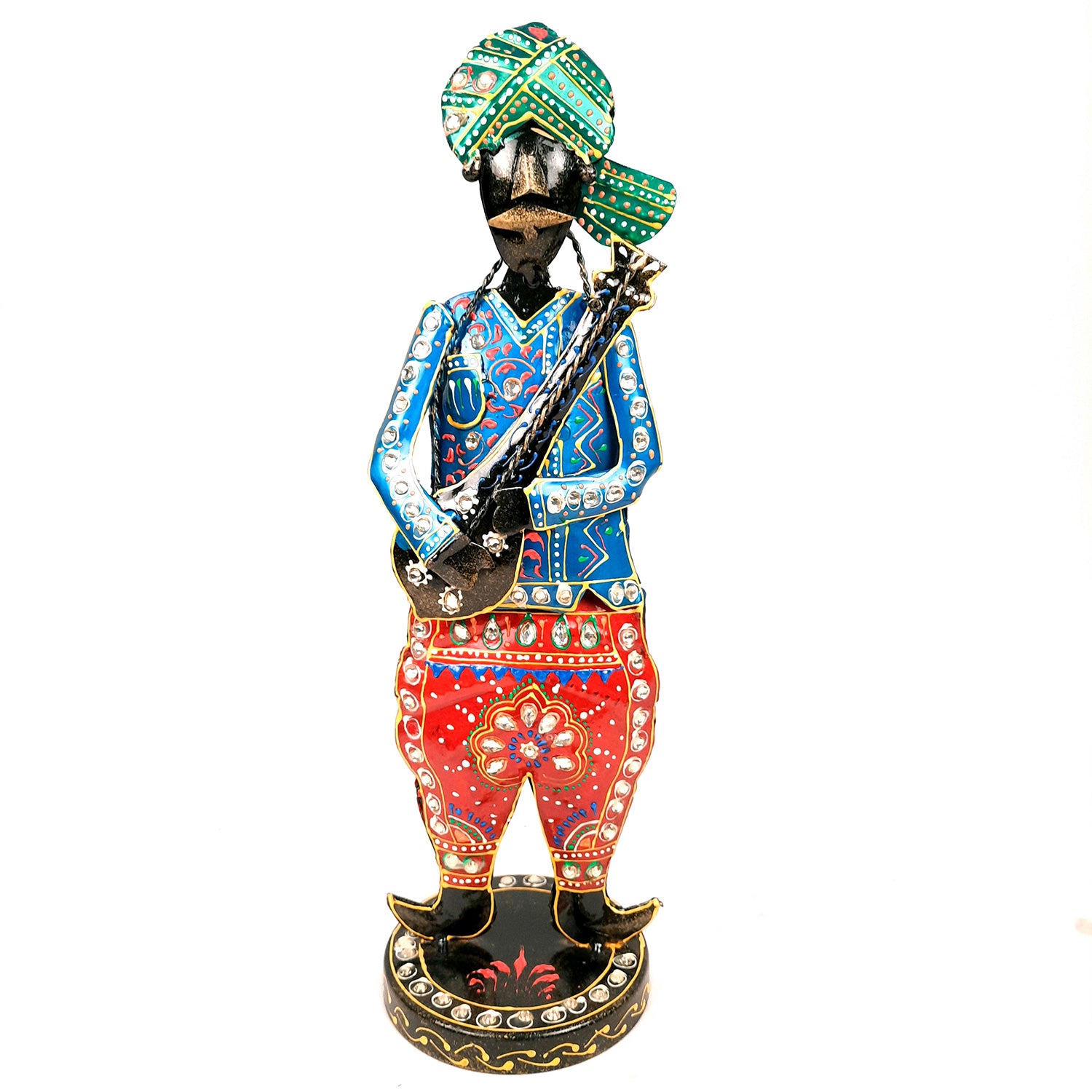 Showpiece Musician Set | Decorative Figurines Playing Musical Instrument With Kundan Work - For Home, Table, Living Room & TV Unit | Show Piece For Office Desk & Gifts - 14 Inch (Set of 3) - Apkamart