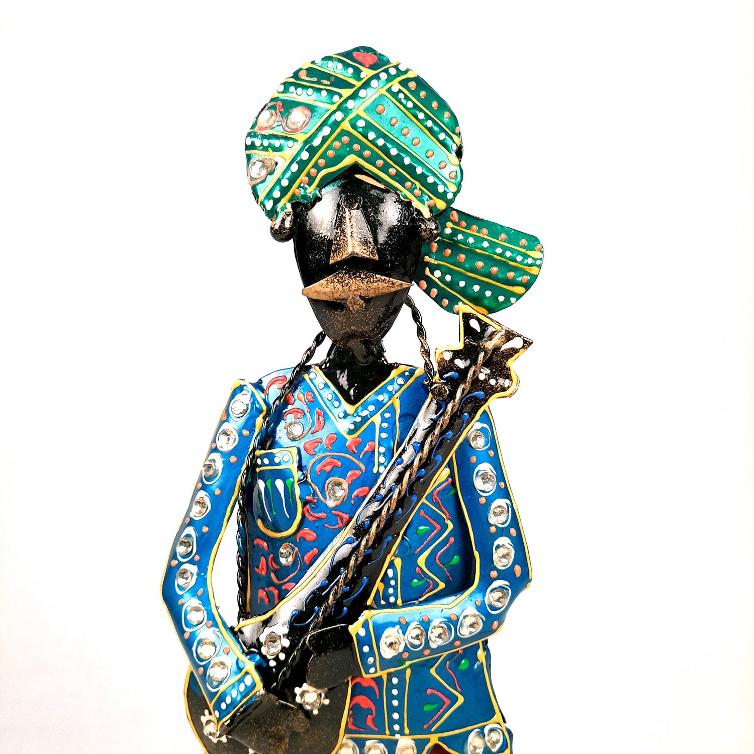 Showpiece Musician Set | Decorative Figurines Playing Musical Instrument With Kundan Work - For Home, Table, Living Room & TV Unit | Show Piece For Office Desk & Gifts - 14 Inch (Set of 3) - Apkamart