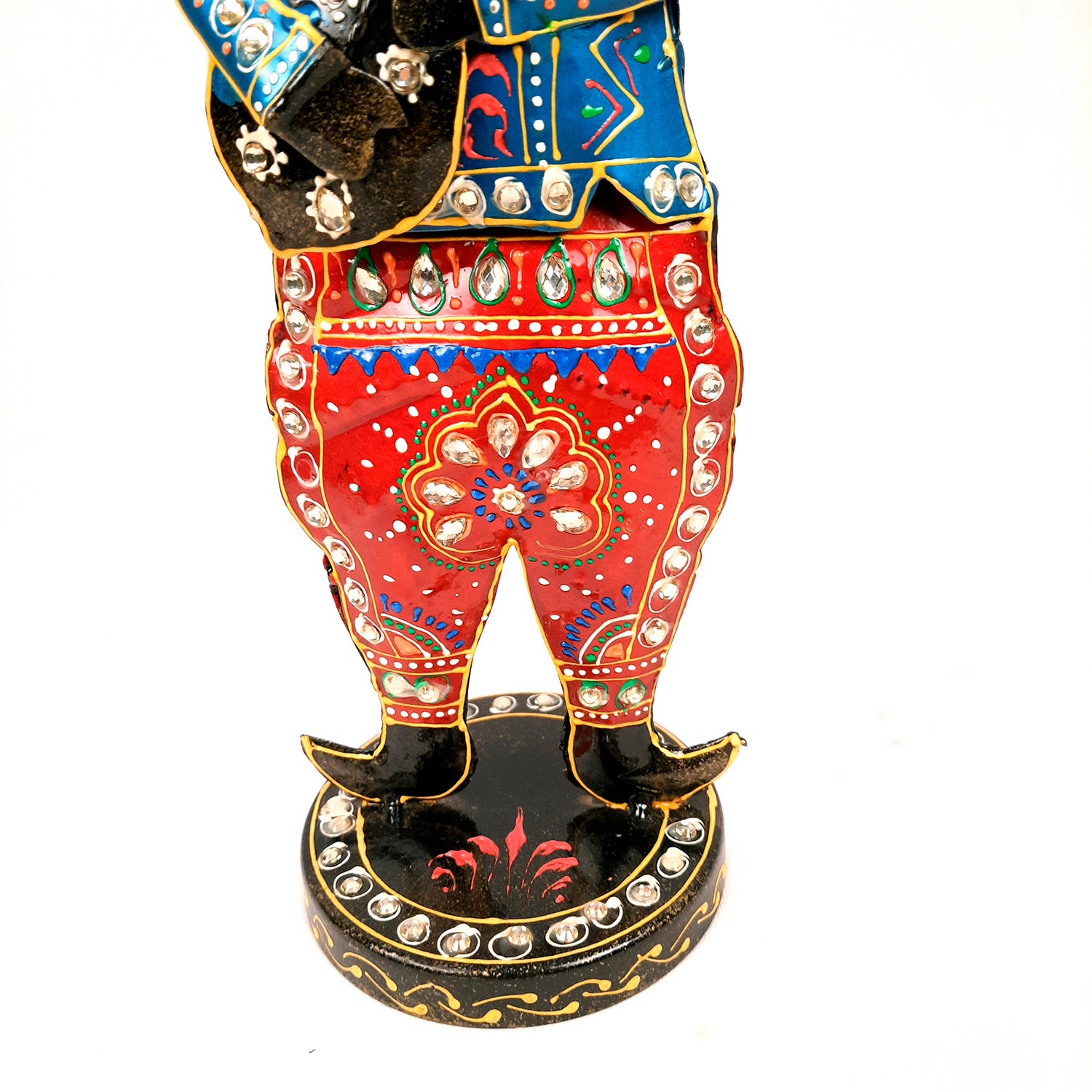 Showpiece Musician Set | Decorative Figurines Playing Musical Instrument With Kundan Work - For Home, Table, Living Room & TV Unit | Show Piece For Office Desk & Gifts - 14 Inch (Set of 3) - Apkamart