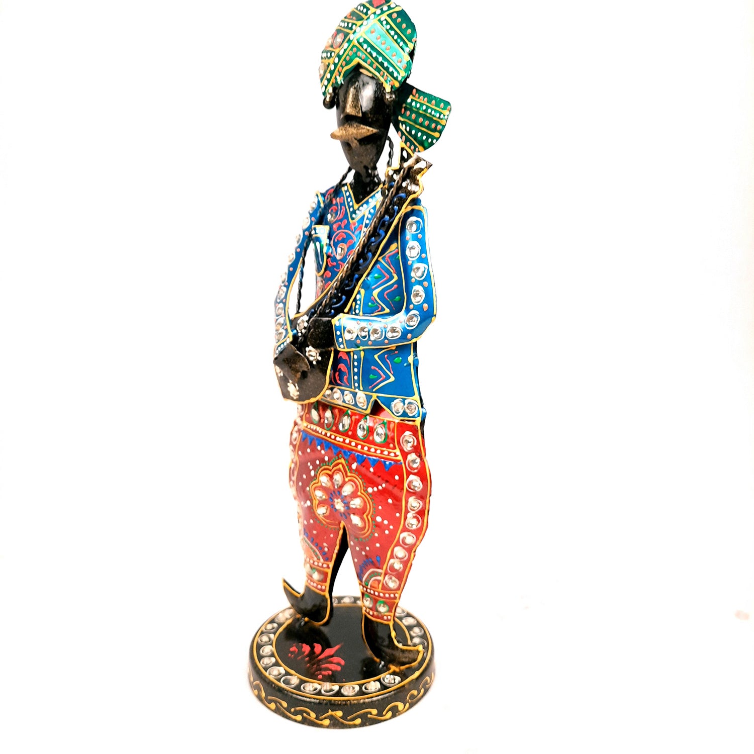 Showpiece Musician Set | Decorative Figurines Playing Musical Instrument With Kundan Work - For Home, Table, Living Room & TV Unit | Show Piece For Office Desk & Gifts - 14 Inch (Set of 3) - Apkamart