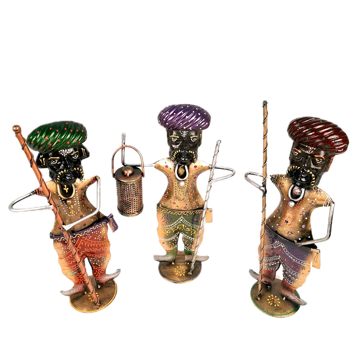 Darbaan Showpiece | Village Men Holding Stick & Lantern Figurines | Handicraft Show Pieces - For Home, Table, Living Room, TV Unit Decor | Housewarming & Festivals Gifts - 14 Inch (Set of 3) - Apkamart