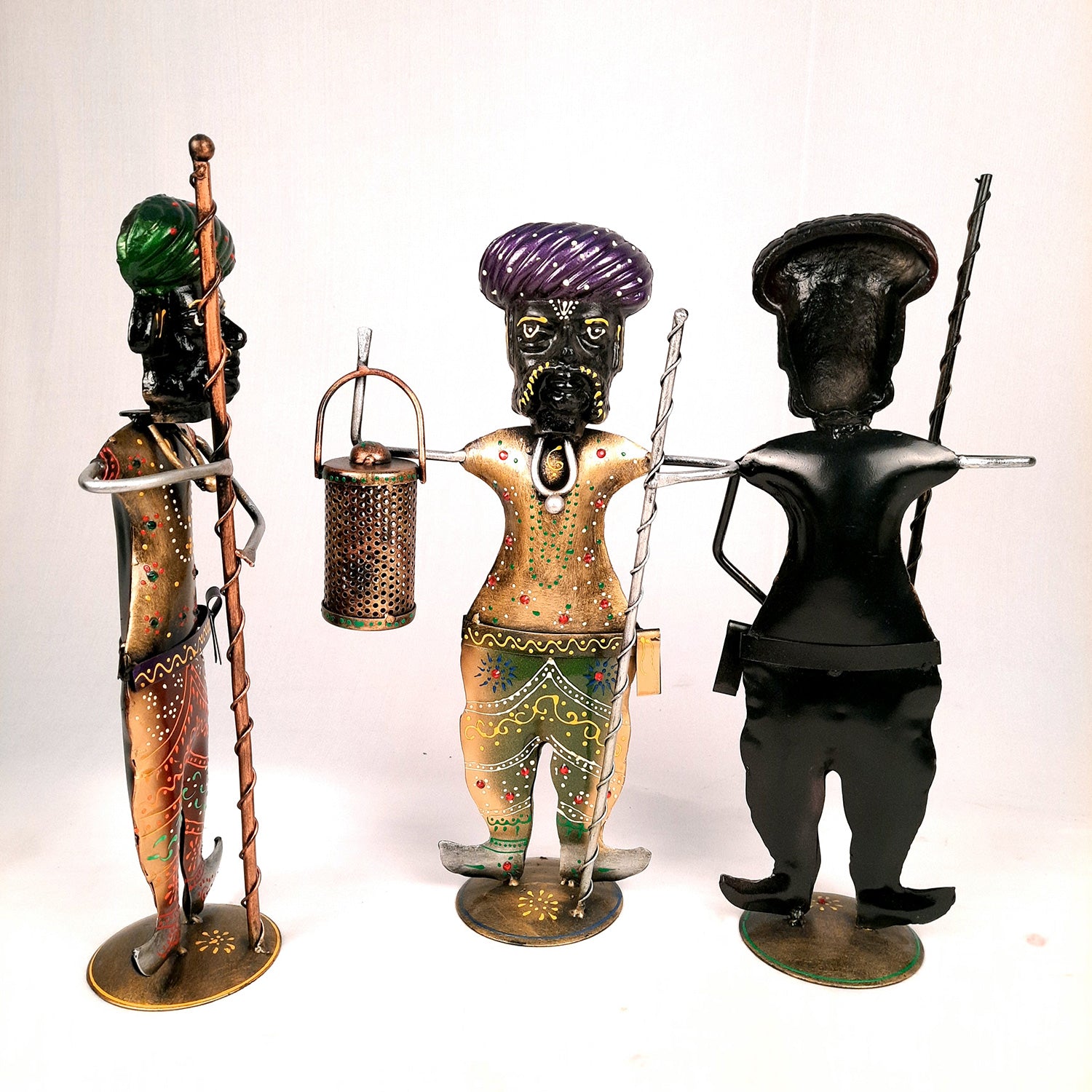 Darbaan Showpiece | Village Men Holding Stick & Lantern Figurines | Handicraft Show Pieces - For Home, Table, Living Room, TV Unit Decor | Housewarming & Festivals Gifts - 14 Inch (Set of 3) - Apkamart