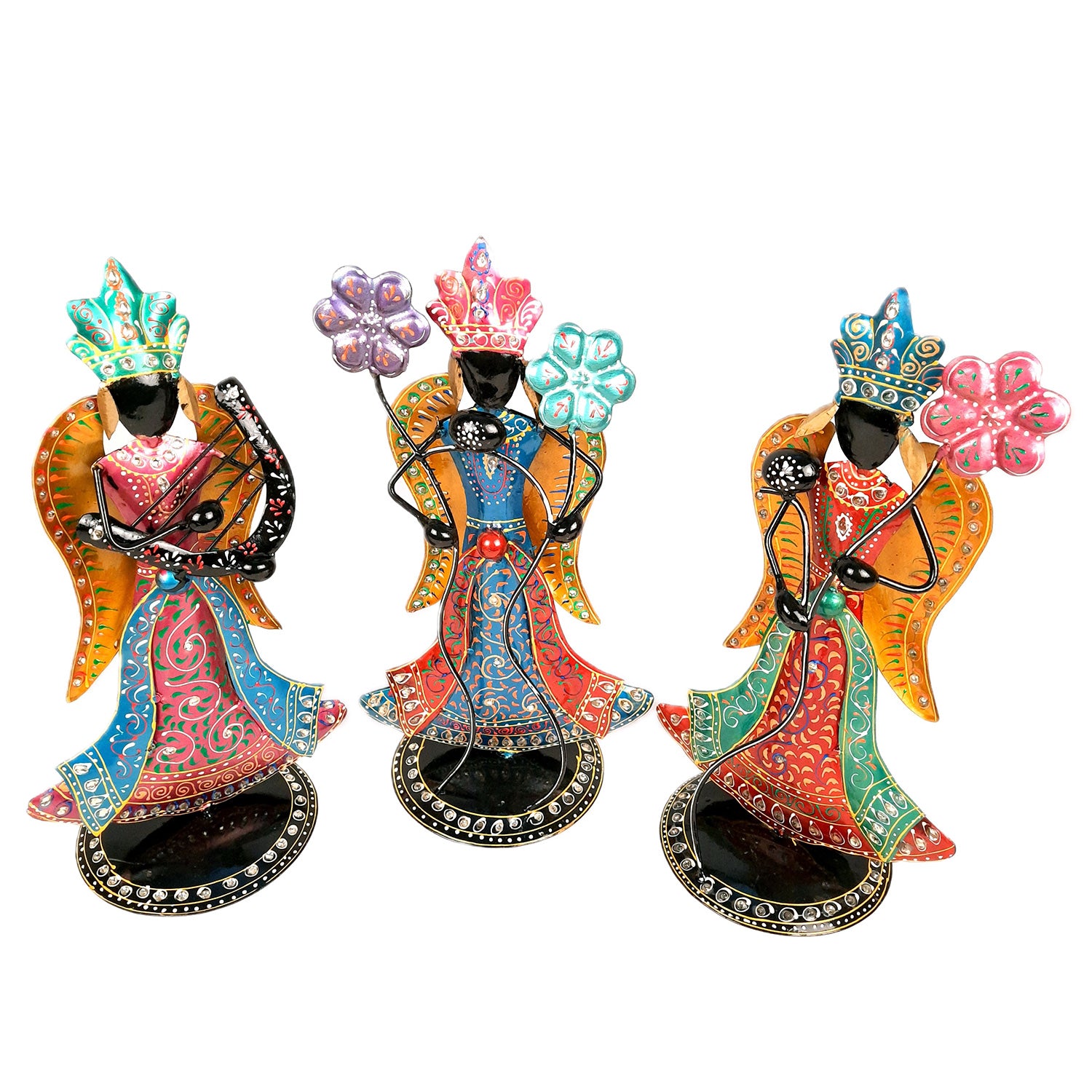 Showpiece Figurines - Angel Playing Harp Design | Fairy Show Piece for - Home, Table, Living Room, TV Unit, Bedroom Decor & Gifts - 16 Inch (Set of 3) - Apkamart
