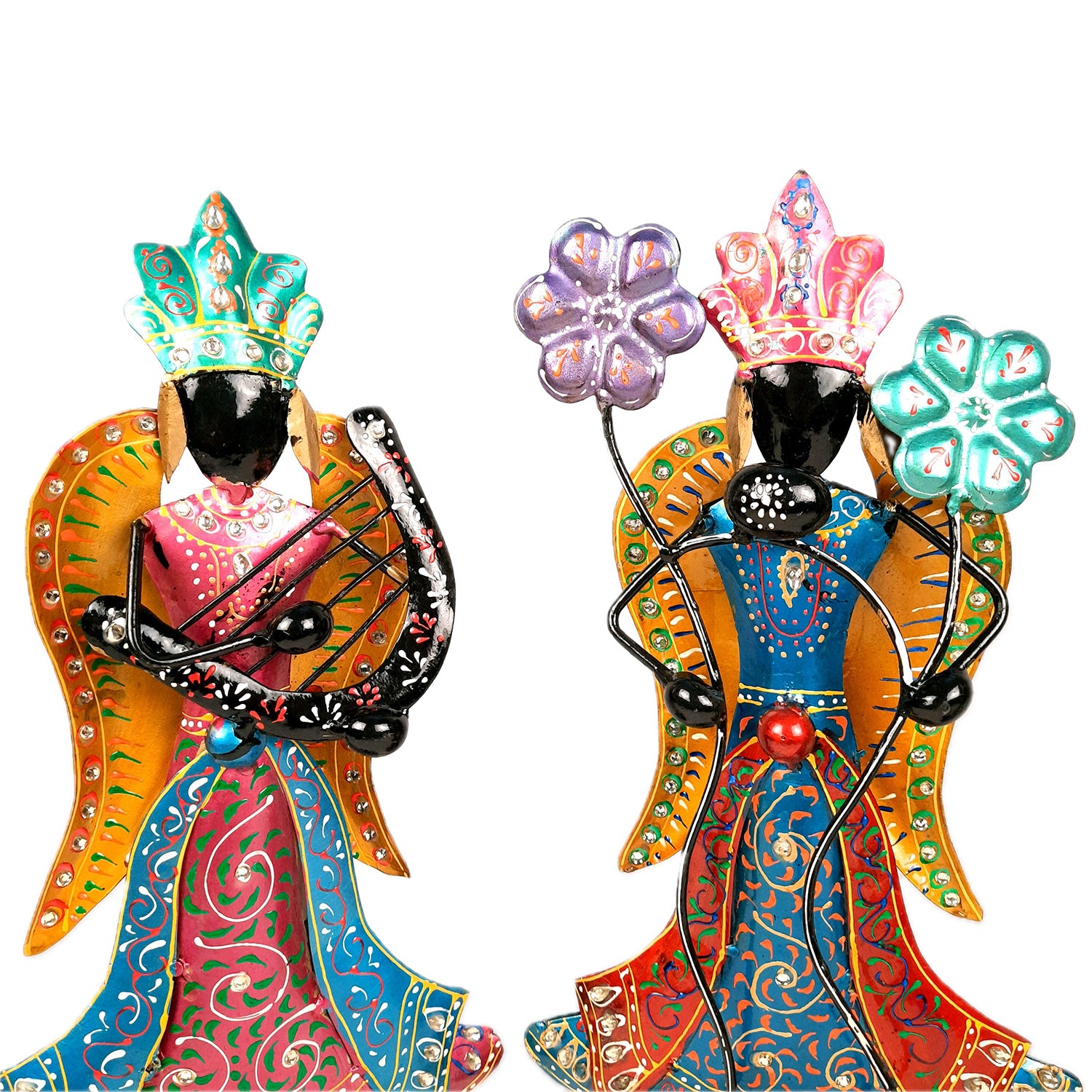 Showpiece Figurines - Angel Playing Harp Design | Fairy Show Piece for - Home, Table, Living Room, TV Unit, Bedroom Decor & Gifts - 16 Inch (Set of 3) - Apkamart