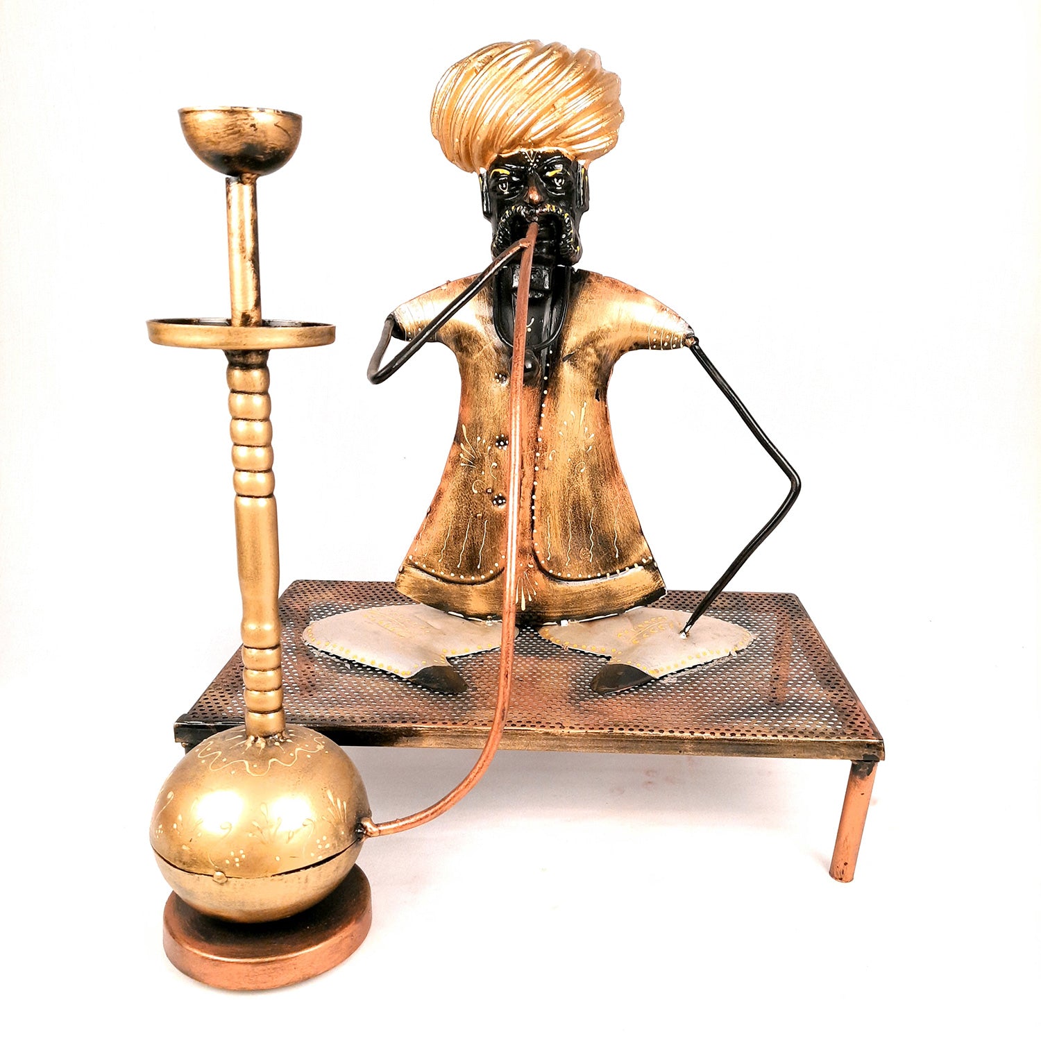 Showpiece - Village Man With Hukka Design | Decorative Big Figurine - for Home, Bedroom, Living Room, Office Desk & Bar Decor - 18 Inch - Apkamart
