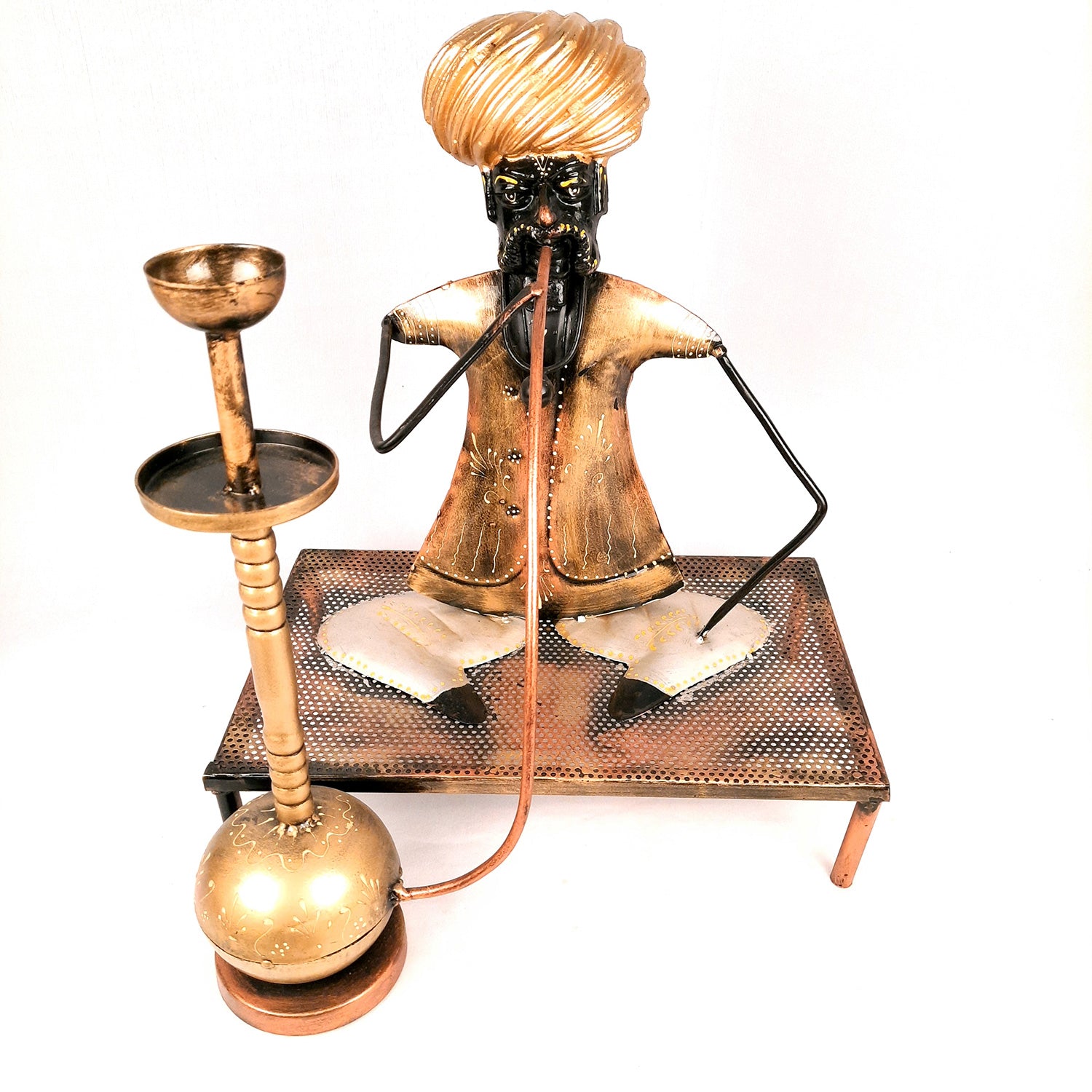 Showpiece - Village Man With Hukka Design | Decorative Big Figurine - for Home, Bedroom, Living Room, Office Desk & Bar Decor - 18 Inch - Apkamart