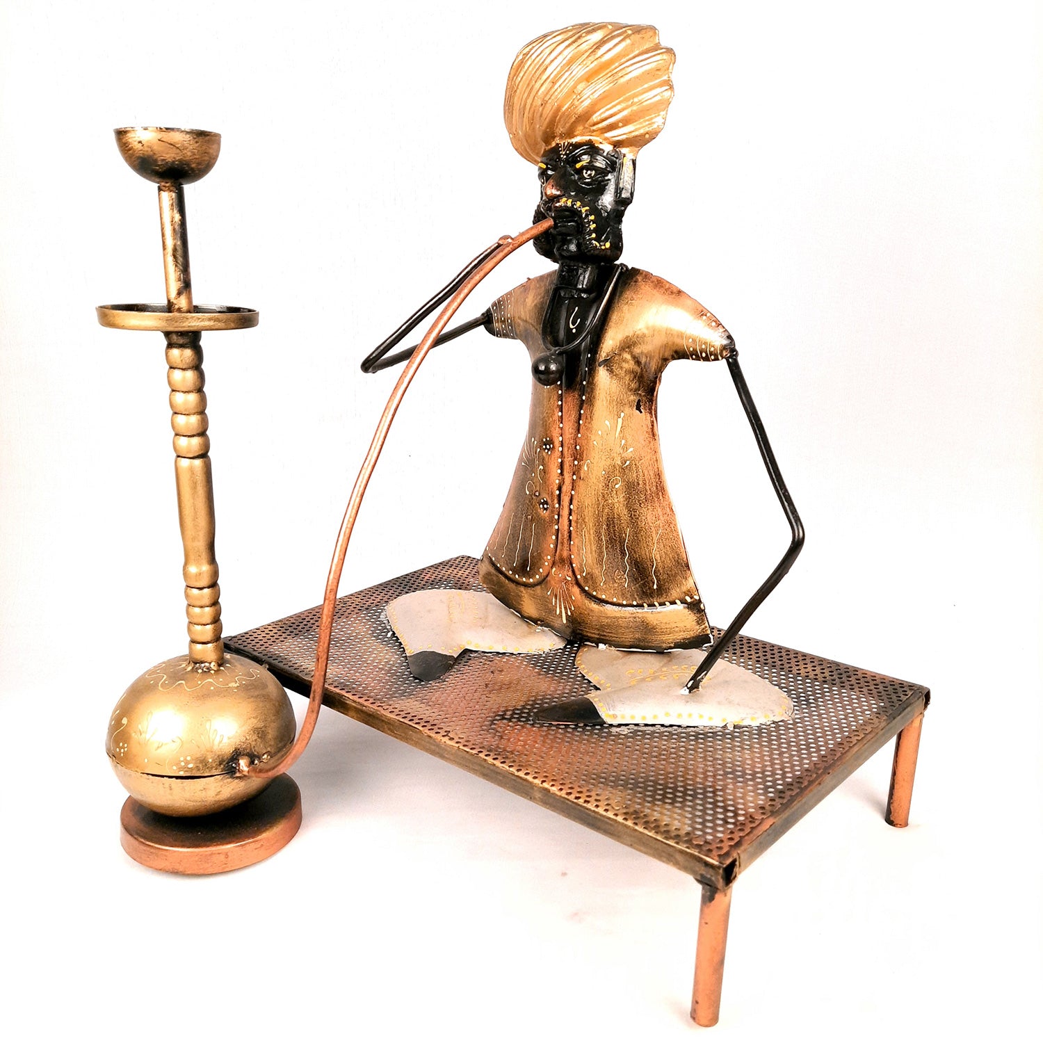 Showpiece - Village Man With Hukka Design | Decorative Big Figurine - for Home, Bedroom, Living Room, Office Desk & Bar Decor - 18 Inch - Apkamart