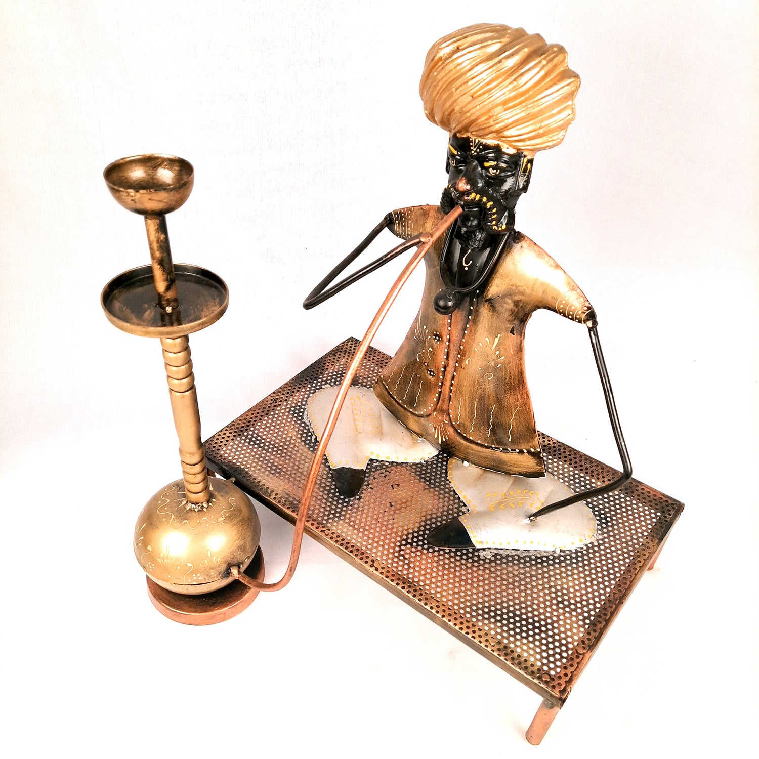 Showpiece - Village Man With Hukka Design | Decorative Big Figurine - for Home, Bedroom, Living Room, Office Desk & Bar Decor - 18 Inch - Apkamart