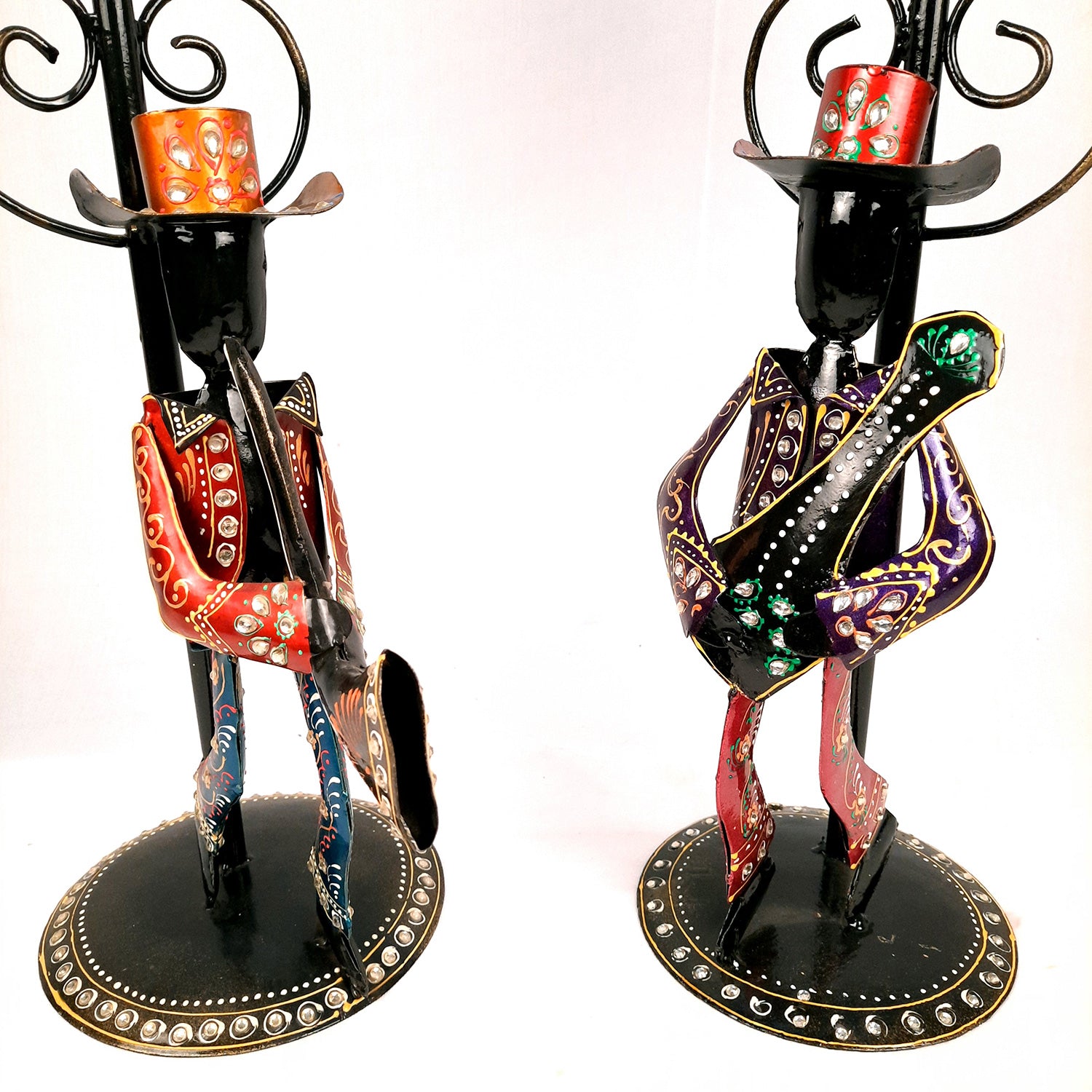 Showpiece Set - Musician Playing Musical Instrument Under Lamp Post | Handicraft Figurines With Kundan Work - For Table, Living Room, Bedroom & TV Unit | Big Show Piece For Office Desk & Gifts- 22 Inch (Set of 2) - apkamart