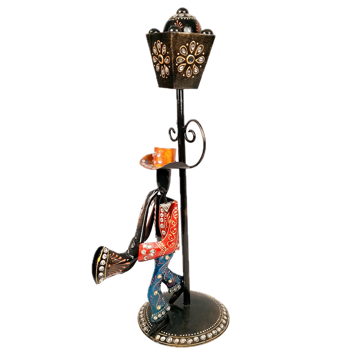 Showpiece Set - Musician Playing Musical Instrument Under Lamp Post | Handicraft Figurines With Kundan Work - For Table, Living Room, Bedroom & TV Unit | Big Show Piece For Office Desk & Gifts- 22 Inch (Set of 2) - apkamart