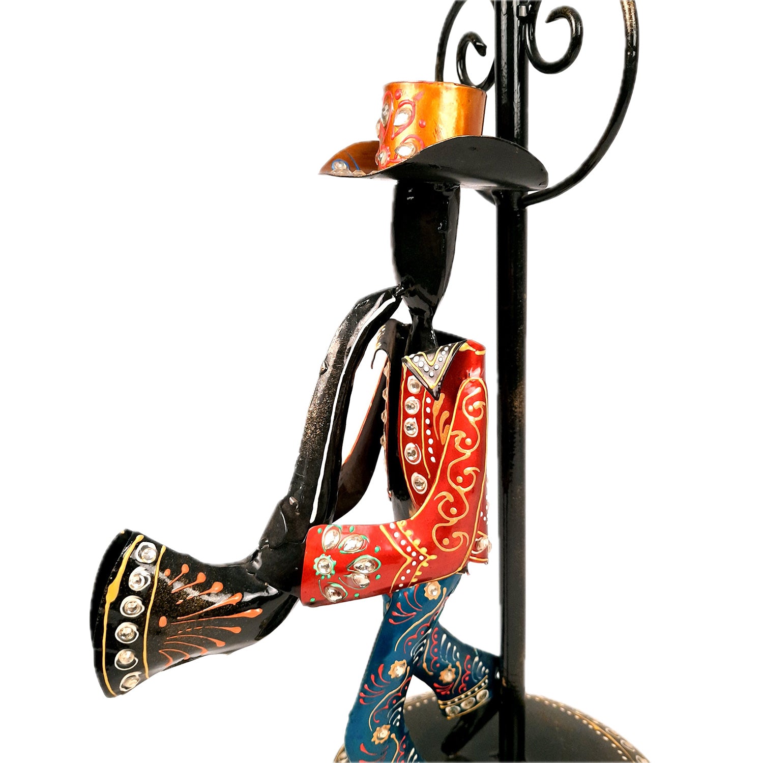 Showpiece Set - Musician Playing Musical Instrument Under Lamp Post | Handicraft Figurines With Kundan Work - For Table, Living Room, Bedroom & TV Unit | Big Show Piece For Office Desk & Gifts- 22 Inch (Set of 2) - apkamart