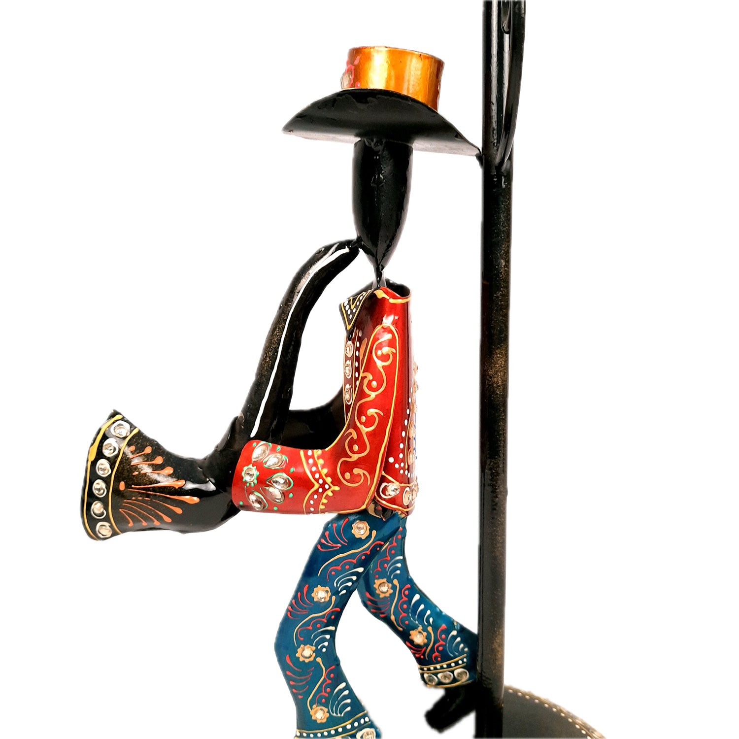 Showpiece Set - Musician Playing Musical Instrument Under Lamp Post | Handicraft Figurines With Kundan Work - For Table, Living Room, Bedroom & TV Unit | Big Show Piece For Office Desk & Gifts- 22 Inch (Set of 2) - apkamart