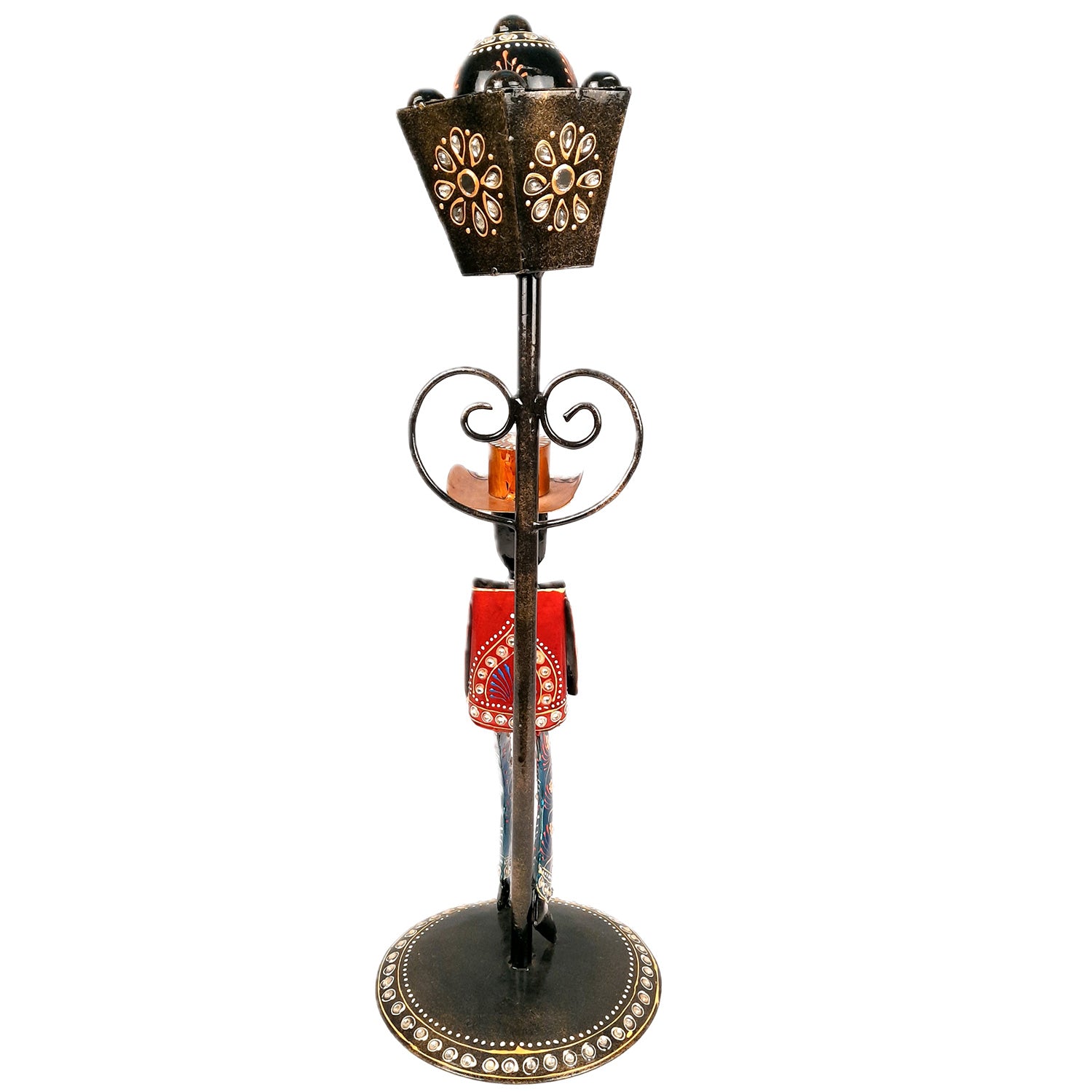 Showpiece Set - Musician Playing Musical Instrument Under Lamp Post | Handicraft Figurines With Kundan Work - For Table, Living Room, Bedroom & TV Unit | Big Show Piece For Office Desk & Gifts- 22 Inch (Set of 2) - apkamart