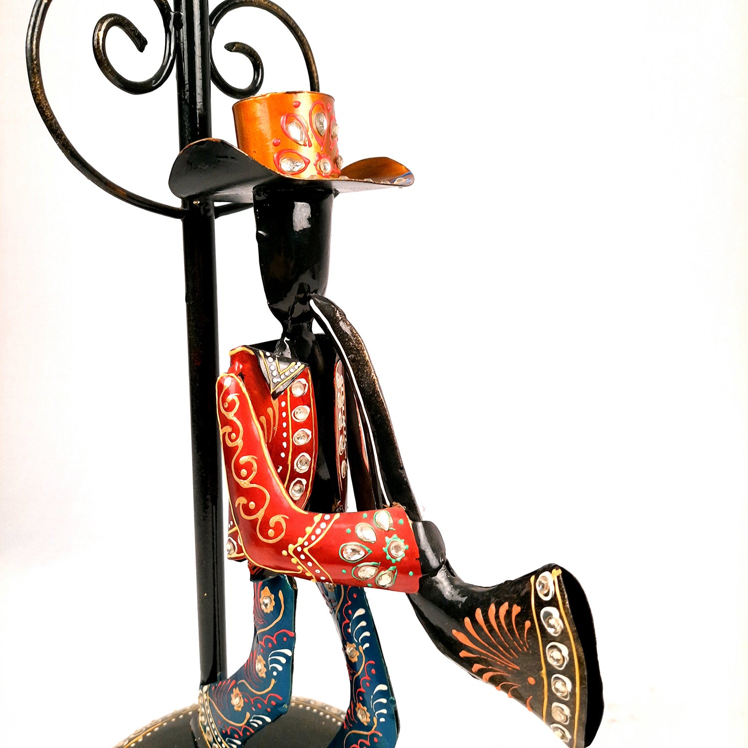 Showpiece Set - Musician Playing Musical Instrument Under Lamp Post | Handicraft Figurines With Kundan Work - For Table, Living Room, Bedroom & TV Unit | Big Show Piece For Office Desk & Gifts- 22 Inch (Set of 2) - apkamart