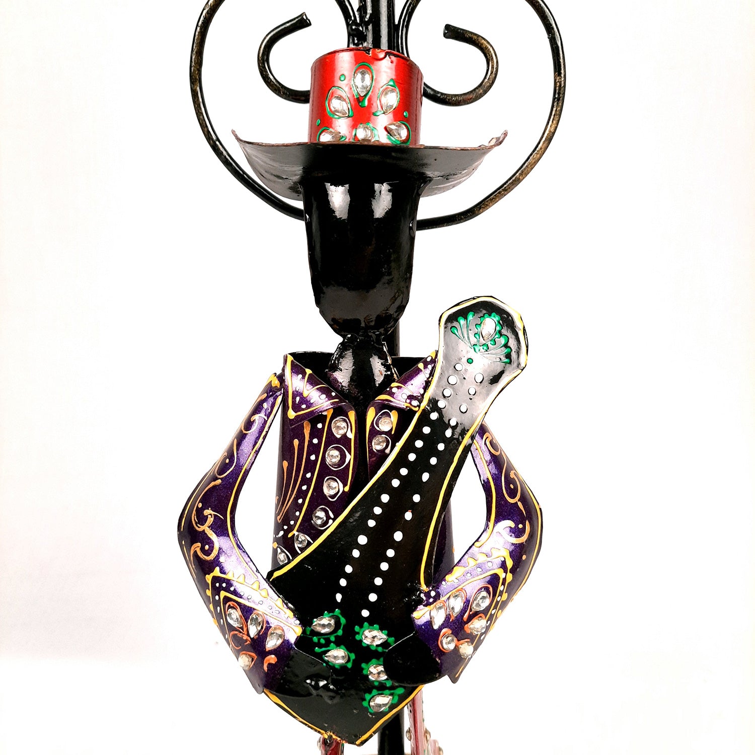 Showpiece Set - Musician Playing Musical Instrument Under Lamp Post | Handicraft Figurines With Kundan Work - For Table, Living Room, Bedroom & TV Unit | Big Show Piece For Office Desk & Gifts- 22 Inch (Set of 2) - apkamart