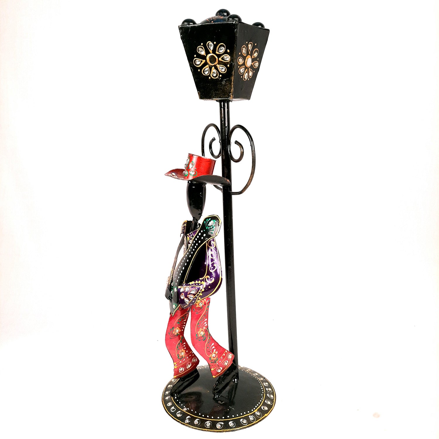 Showpiece Set - Musician Playing Musical Instrument Under Lamp Post | Handicraft Figurines With Kundan Work - For Table, Living Room, Bedroom & TV Unit | Big Show Piece For Office Desk & Gifts- 22 Inch (Set of 2) - apkamart