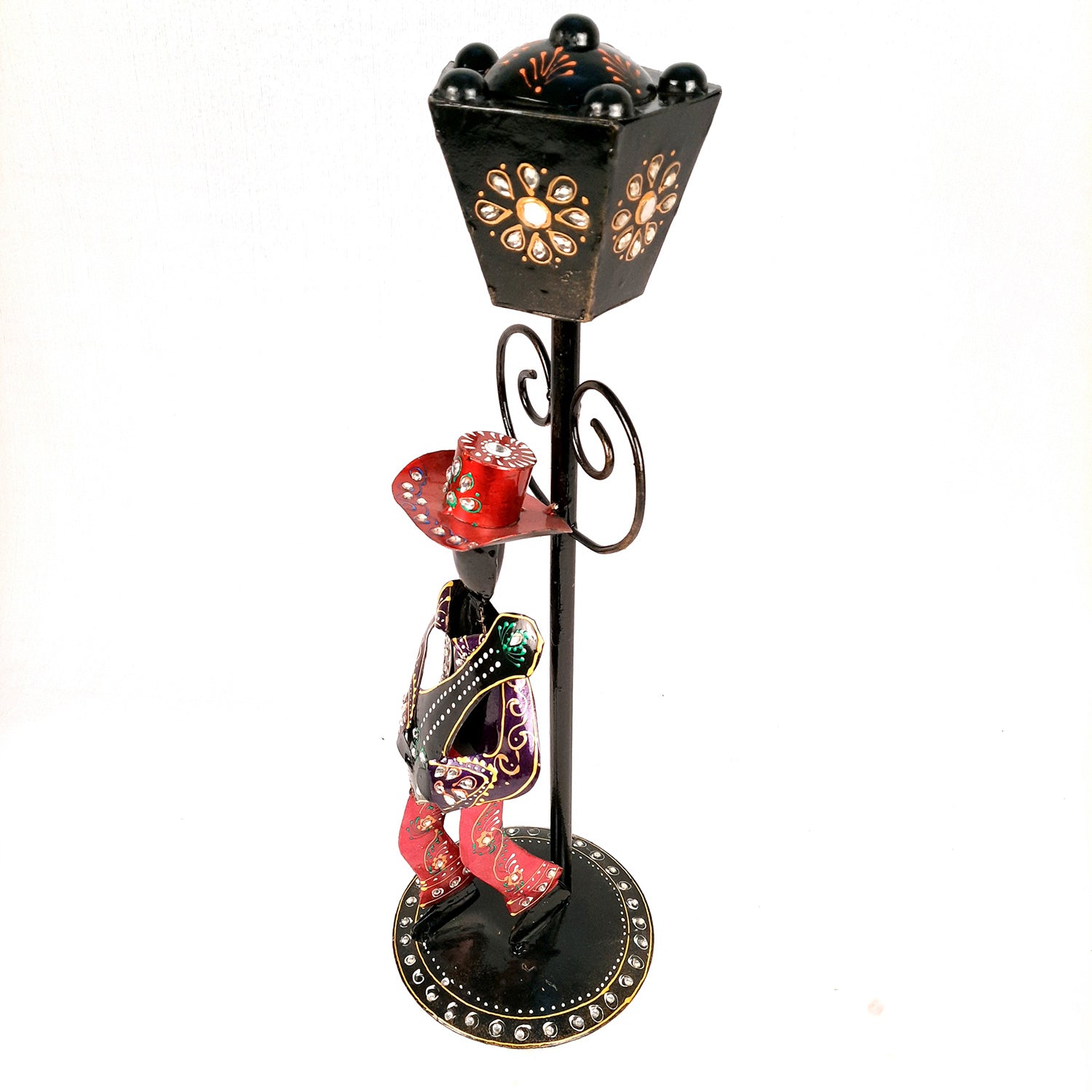 Showpiece Set - Musician Playing Musical Instrument Under Lamp Post | Handicraft Figurines With Kundan Work - For Table, Living Room, Bedroom & TV Unit | Big Show Piece For Office Desk & Gifts- 22 Inch (Set of 2) - apkamart