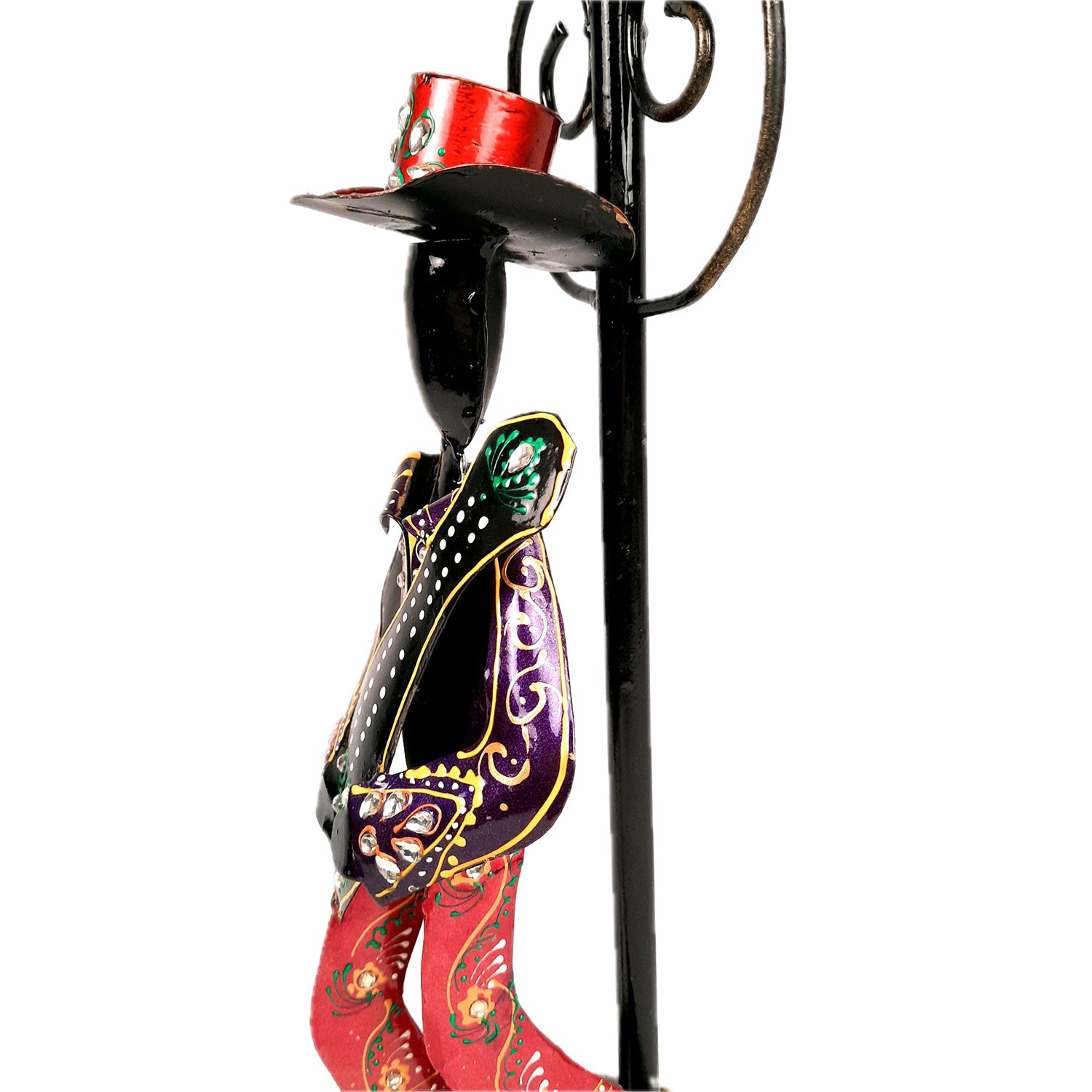 Showpiece Set - Musician Playing Musical Instrument Under Lamp Post | Handicraft Figurines With Kundan Work - For Table, Living Room, Bedroom & TV Unit | Big Show Piece For Office Desk & Gifts- 22 Inch (Set of 2) - apkamart