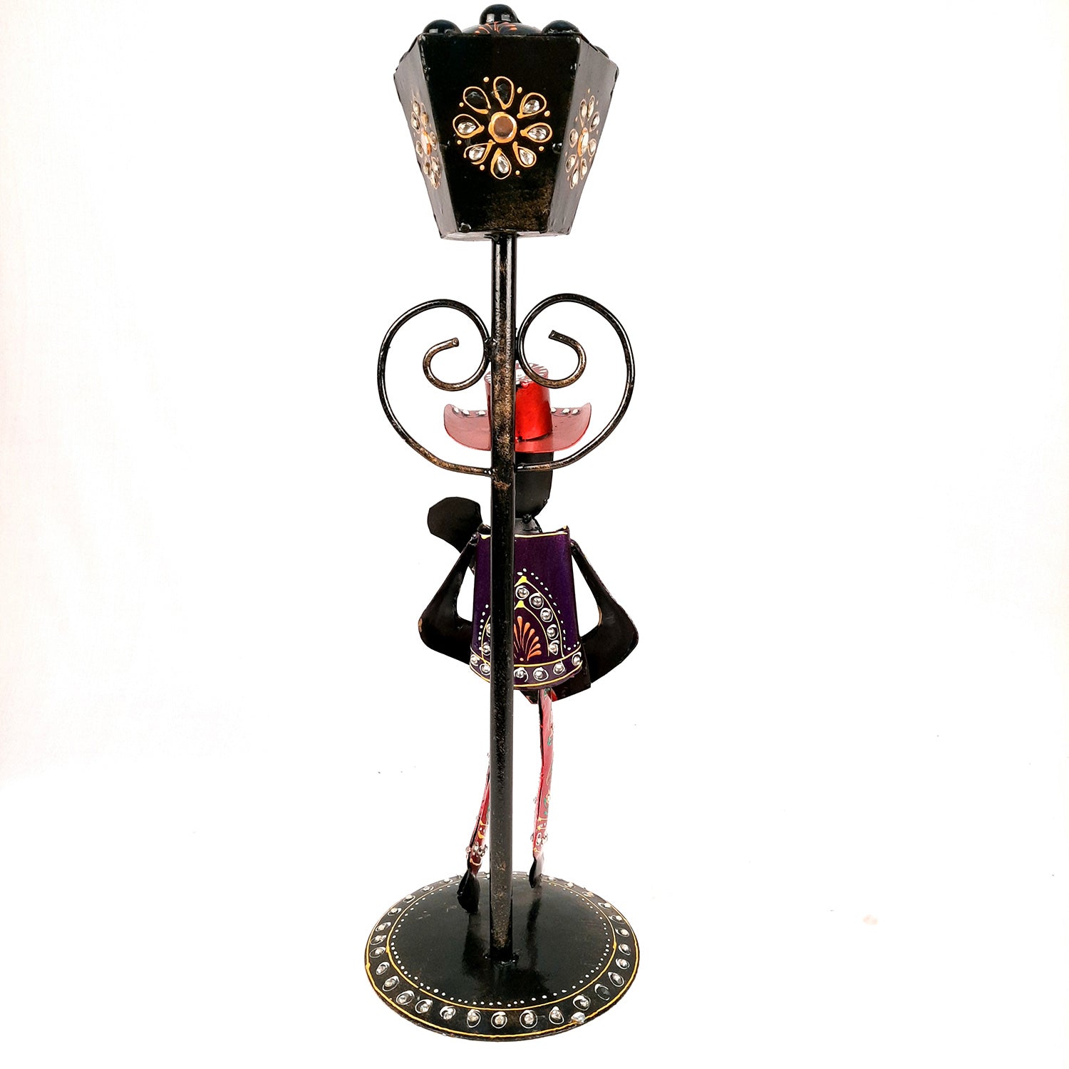 Showpiece Set - Musician Playing Musical Instrument Under Lamp Post | Handicraft Figurines With Kundan Work - For Table, Living Room, Bedroom & TV Unit | Big Show Piece For Office Desk & Gifts- 22 Inch (Set of 2) - apkamart