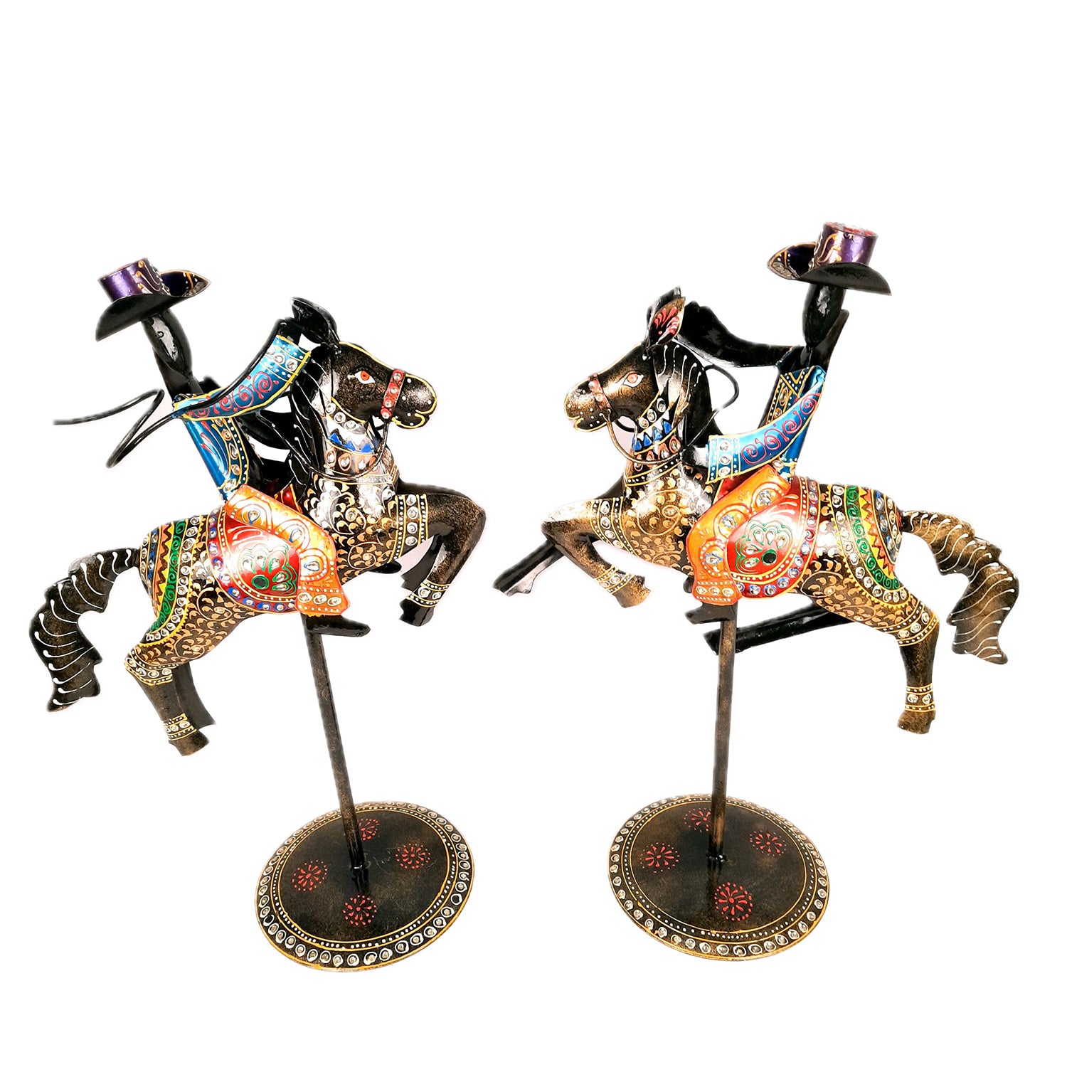 Showpiece - Cowboy Riding On Horse With Hunter Figurine | Decorative Big Show piece - for Home, Corner, Living Room, Office Desk & Table Decor | Gifts For Him - 16 Inch (Set of 2) - Apkamart