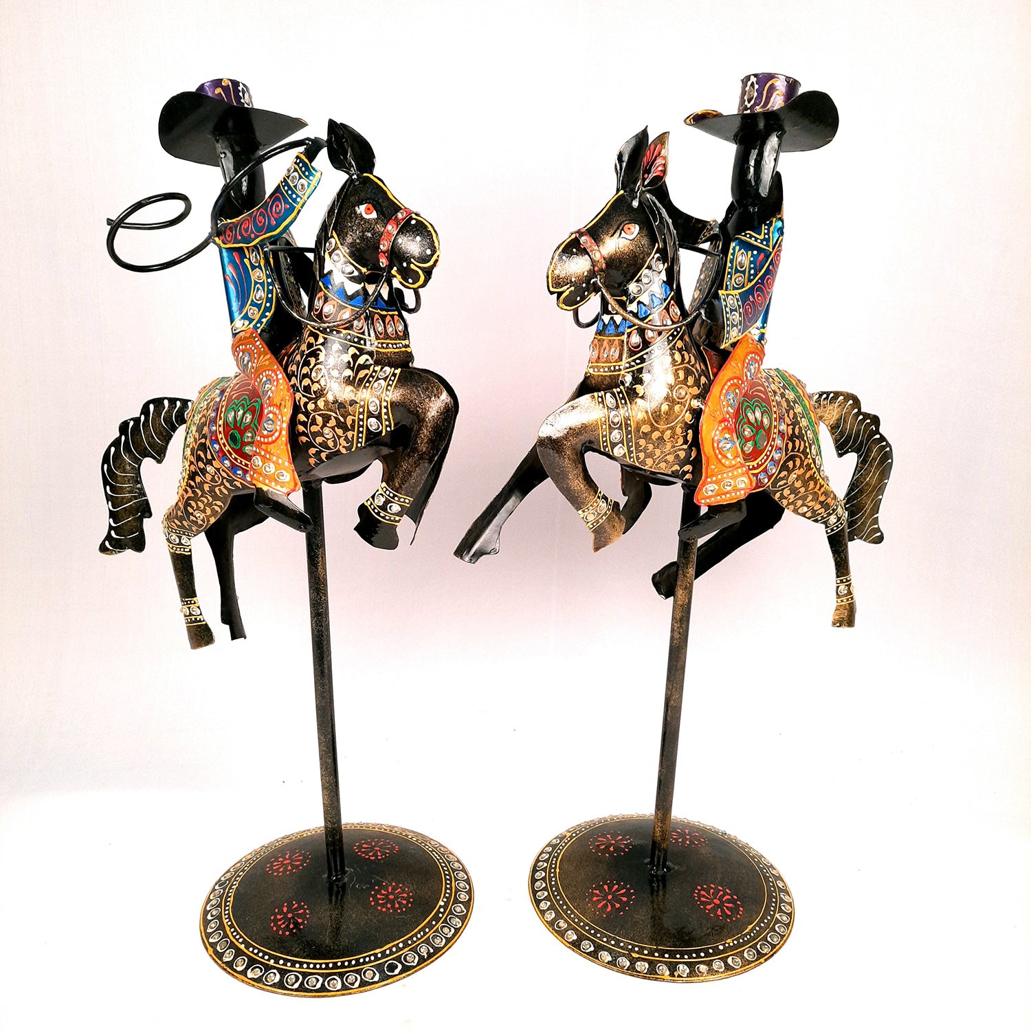 Showpiece - Cowboy Riding On Horse With Hunter Figurine | Decorative Big Show piece - for Home, Corner, Living Room, Office Desk & Table Decor | Gifts For Him - 16 Inch (Set of 2) - Apkamart