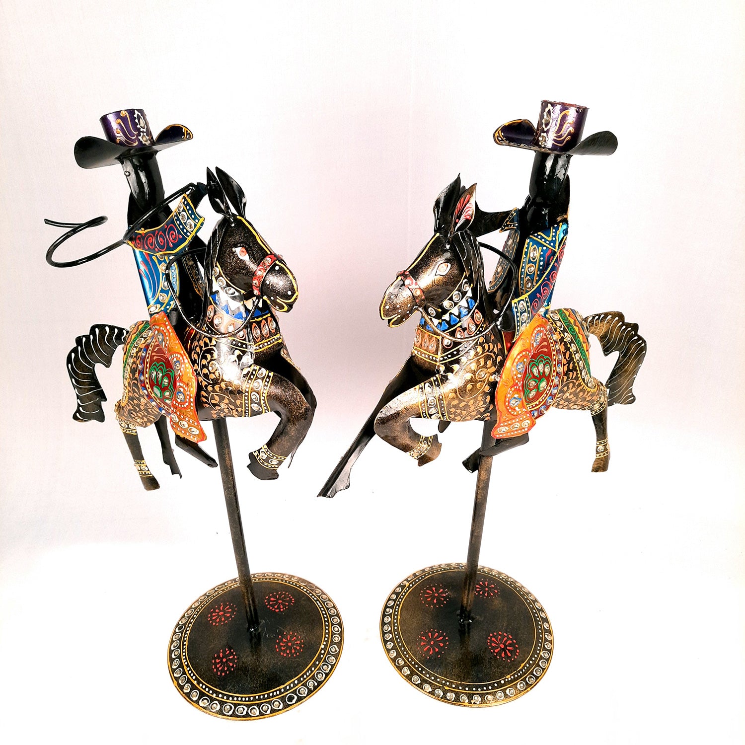 Showpiece - Cowboy Riding On Horse With Hunter Figurine | Decorative Big Show piece - for Home, Corner, Living Room, Office Desk & Table Decor | Gifts For Him - 16 Inch (Set of 2) - Apkamart