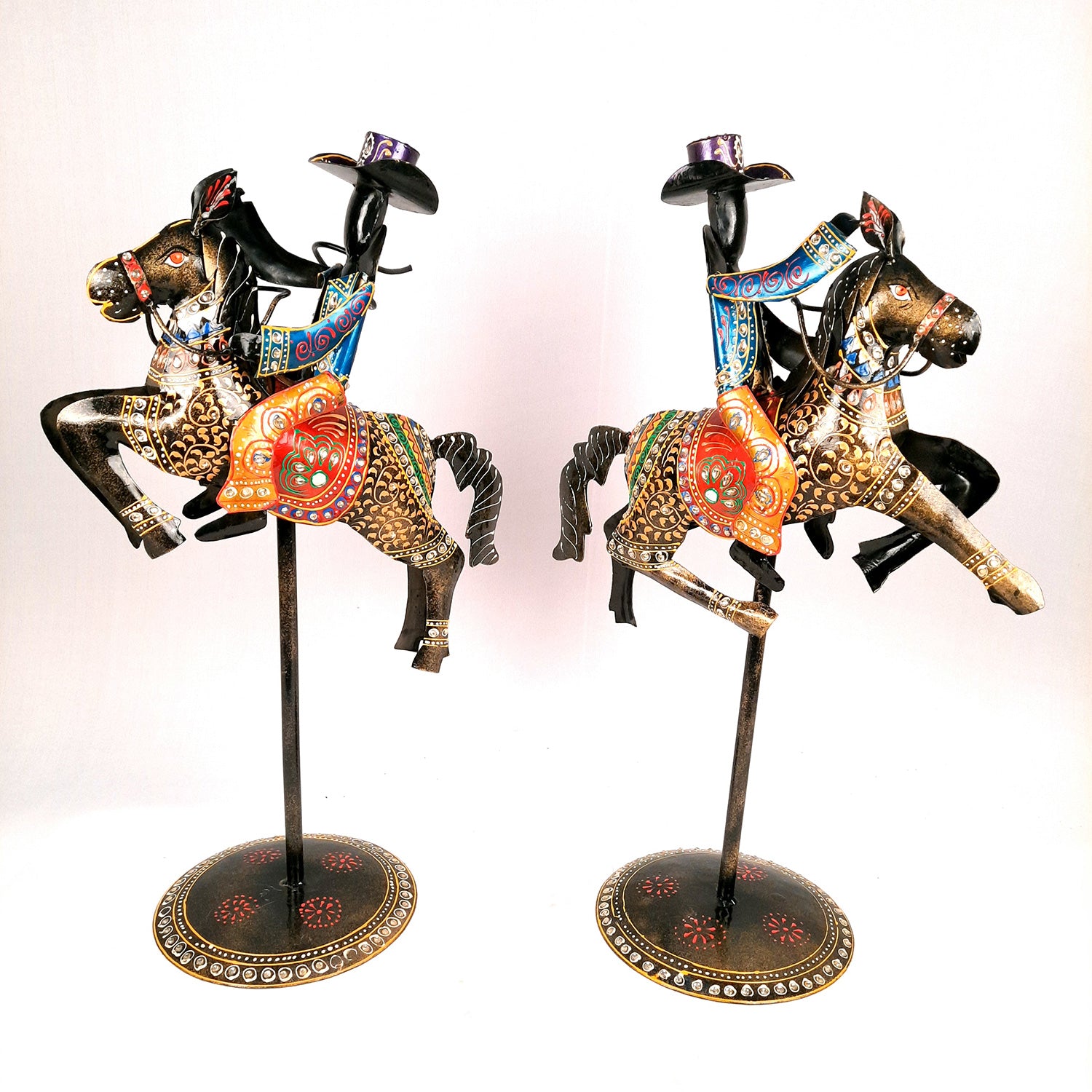 Showpiece - Cowboy Riding On Horse With Hunter Figurine | Decorative Big Show piece - for Home, Corner, Living Room, Office Desk & Table Decor | Gifts For Him - 16 Inch (Set of 2) - Apkamart